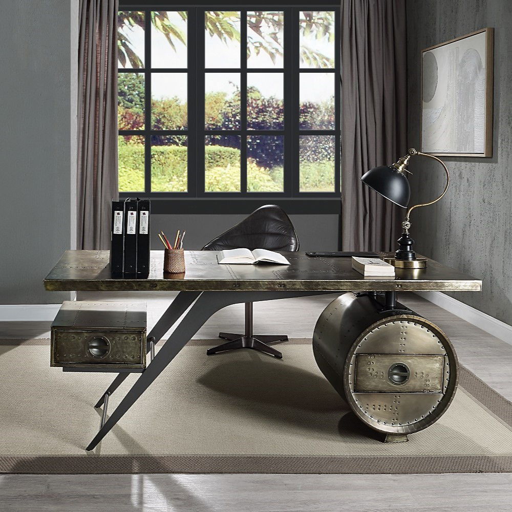 ACME Brancaster - Executive Writing Desk With USB - Bronze | Meri Furniture