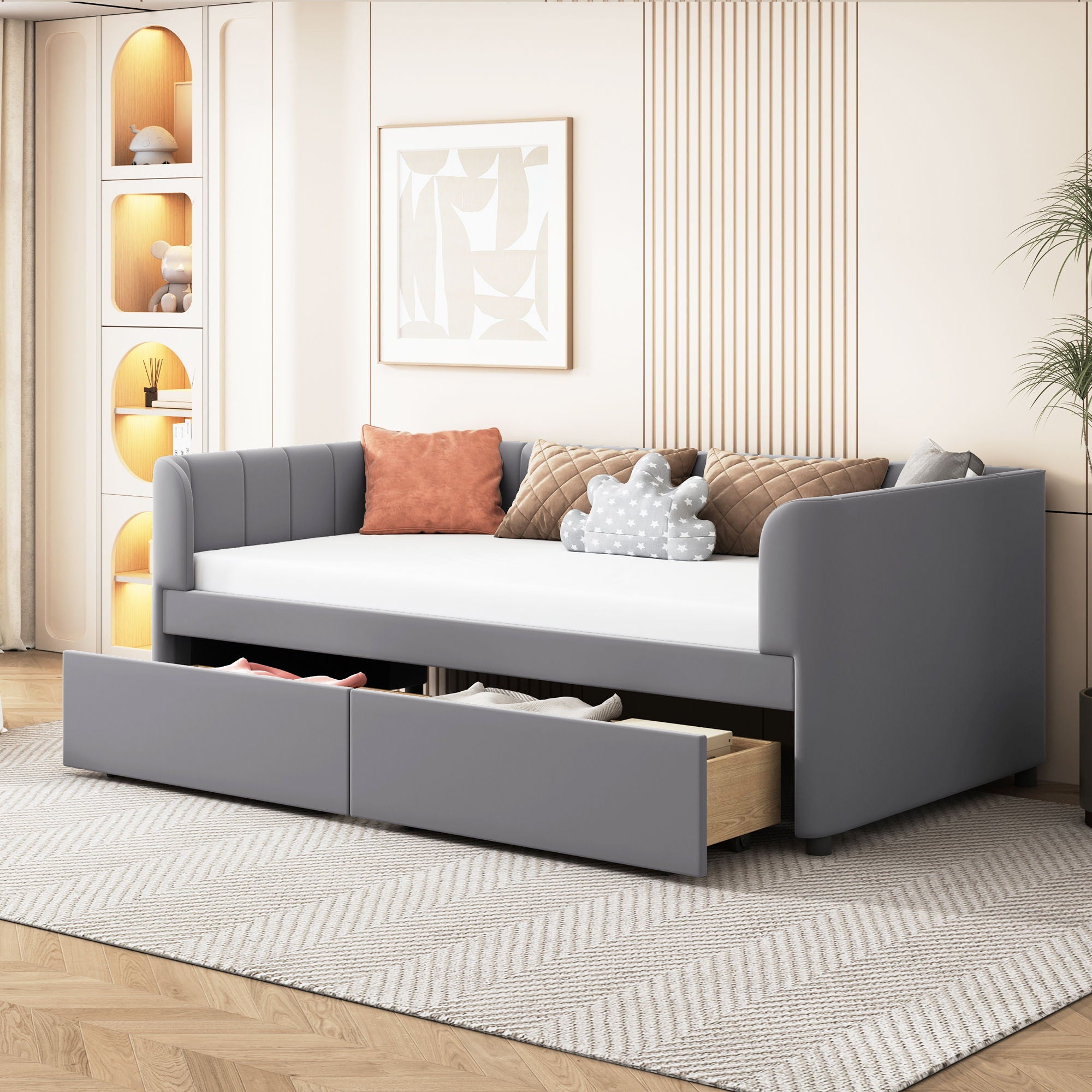 Upholstered Daybed With Ergonomic Design Backrest