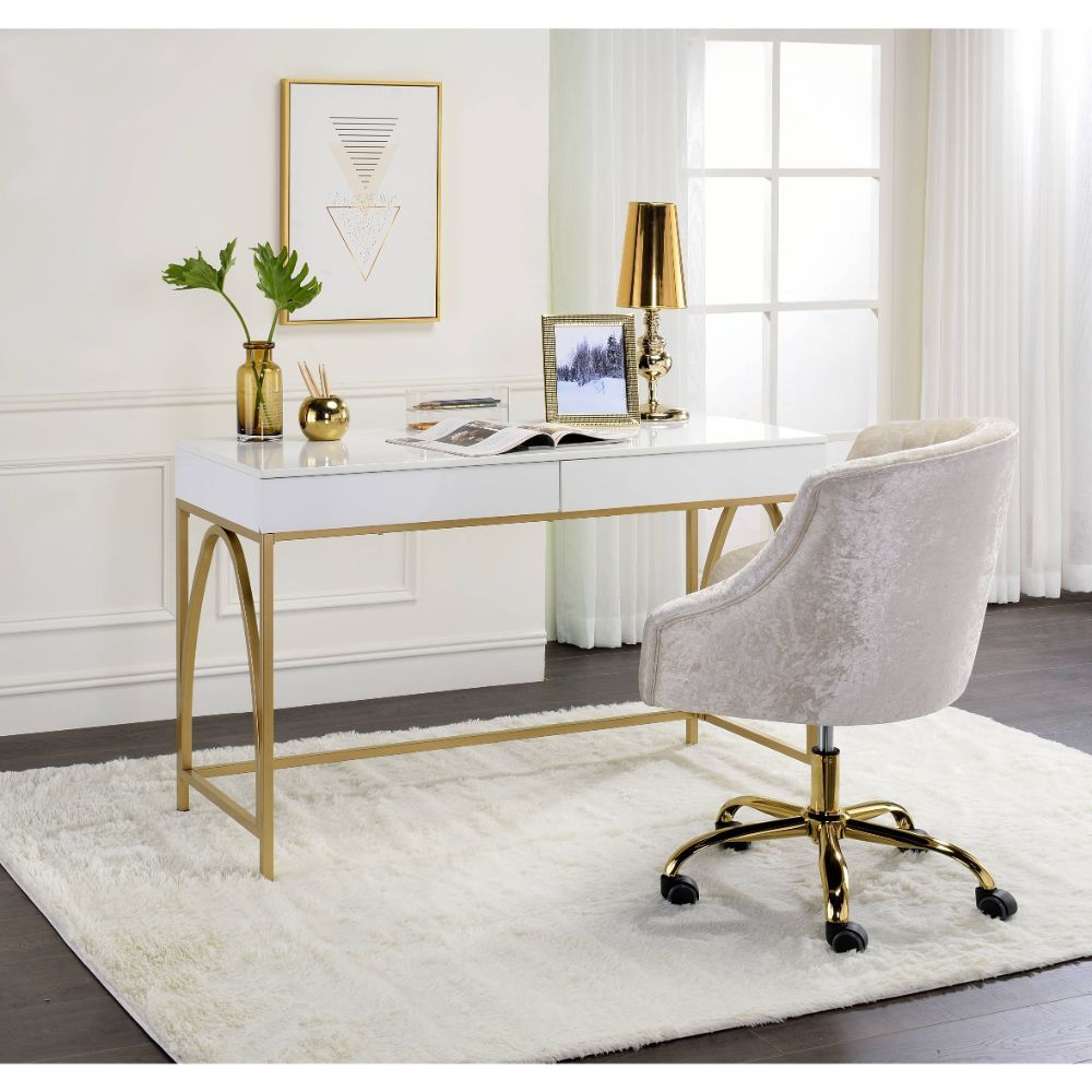Lightmane - Writing Desk Same Ac00900) - White High Gloss & Gold
