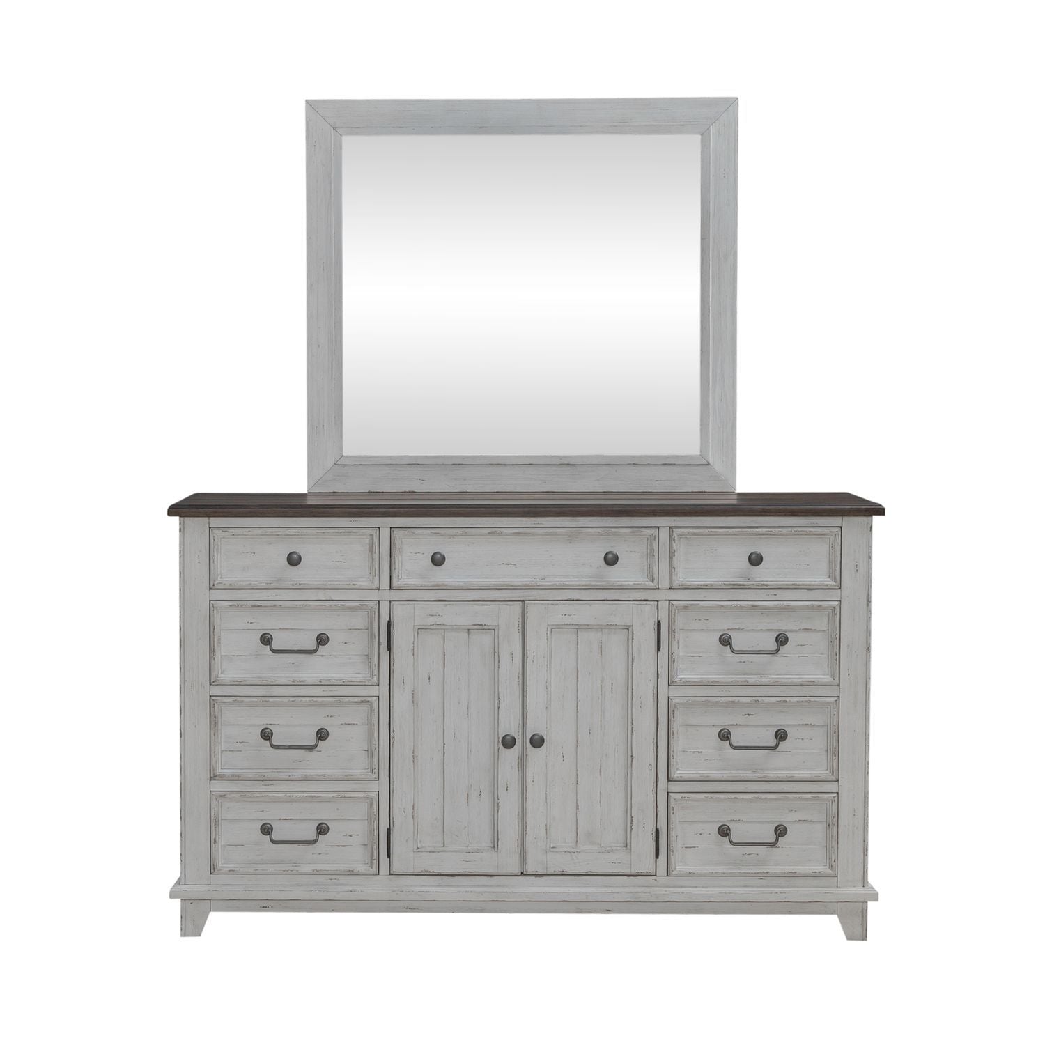 River Place - Dresser & Mirror - Riverstone White & Tobacco