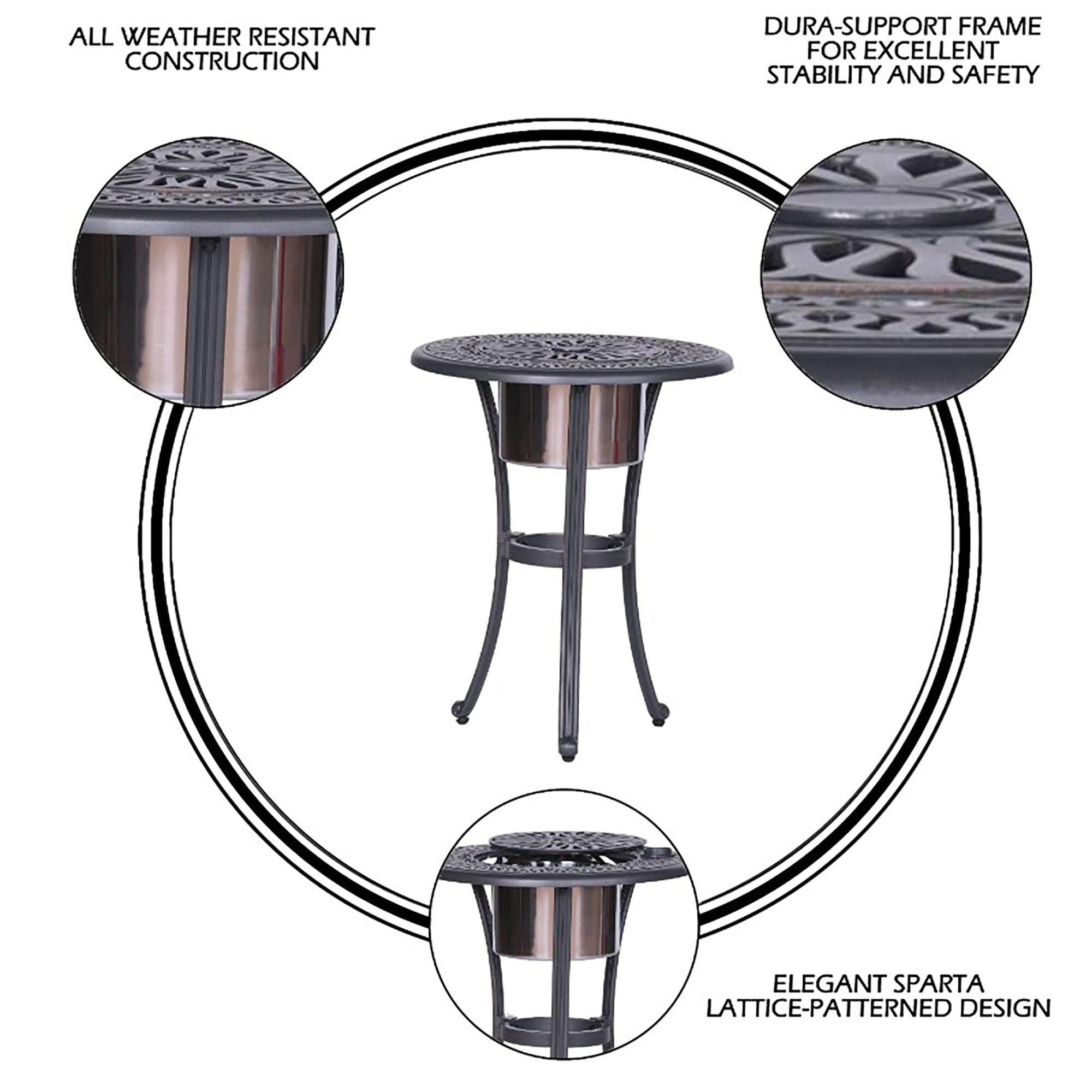 Outdoor Patio Aluminum Round Bistro Table/Side Table With Ice Bucket - Gunmetal