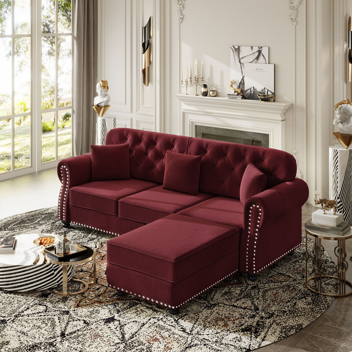 Upholstered Sofa Set With Nailhead Trim And Rolled Armrests, Includes Pillows