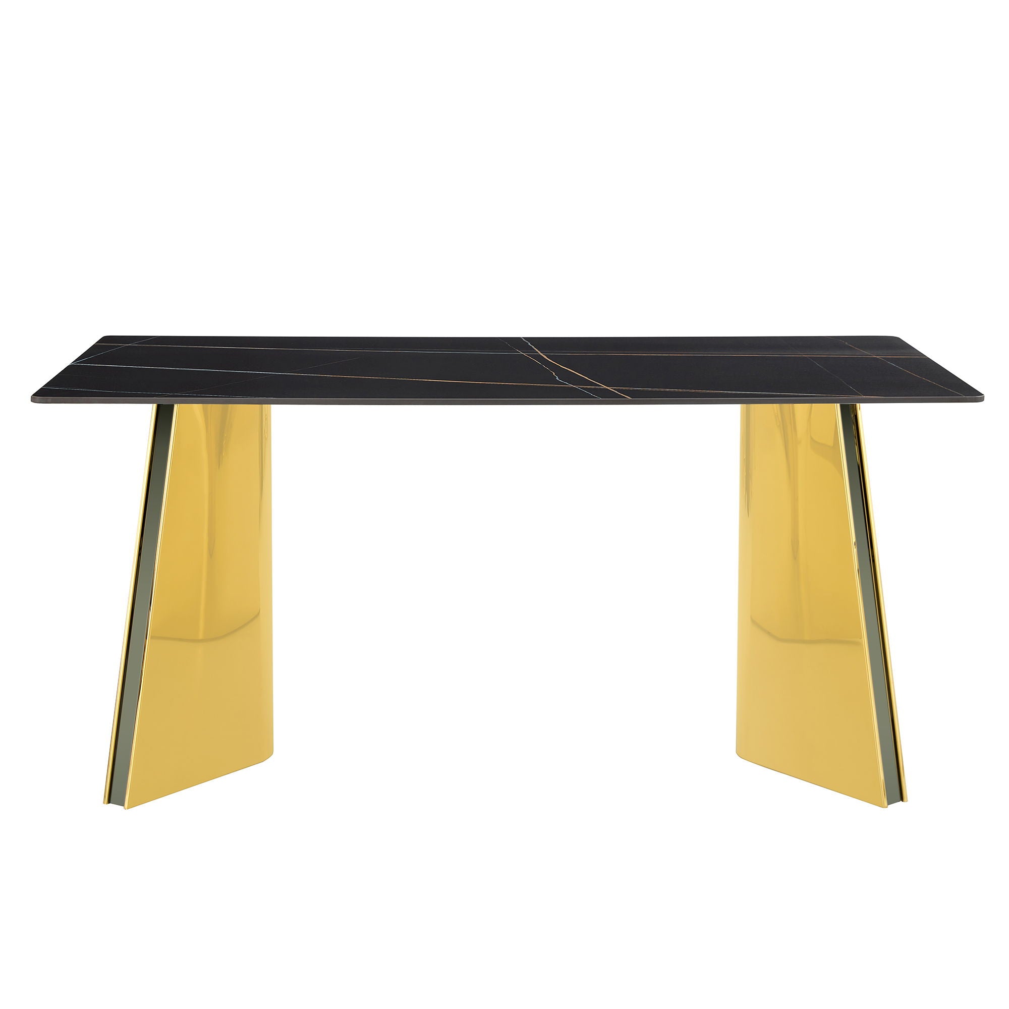 Marble Patterned Slab Dining Table With Steel Butterfly Legs