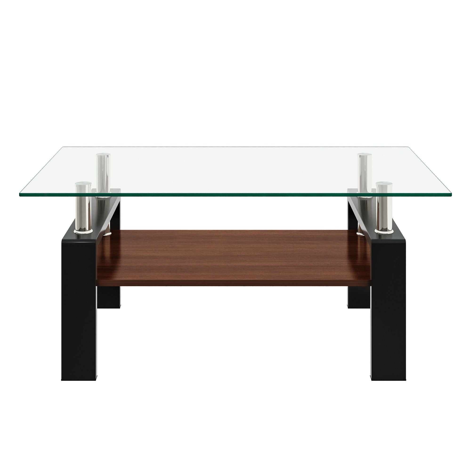 Modern Rectangular Coffee Table With Tempered Glass Top Layer, Table For Living Room - Transparent