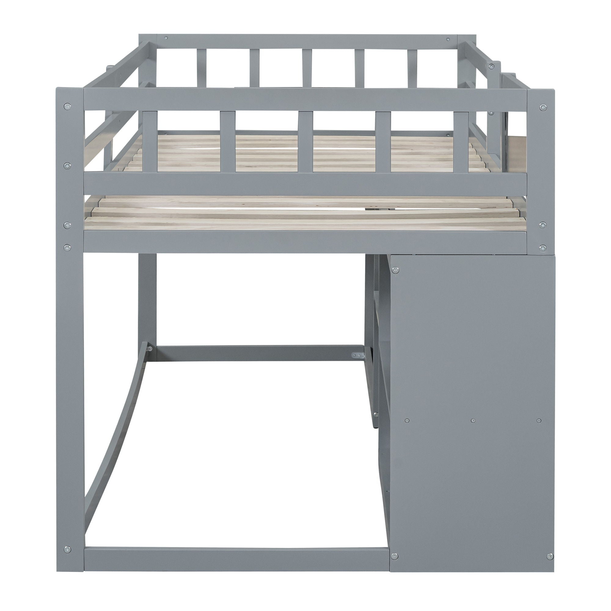 Low Loft Bed With Rolling Desk, Shelf And Drawers