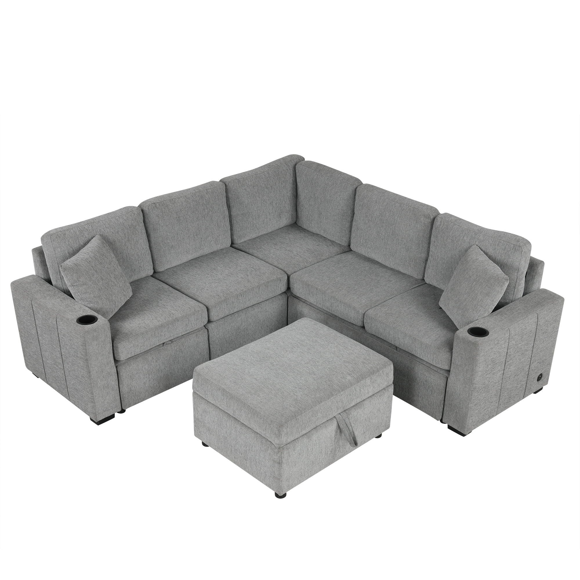 Sectional Sofa Convertible Pull-Out Sofa Bed With A Movable Storage Ottoman For Living Room