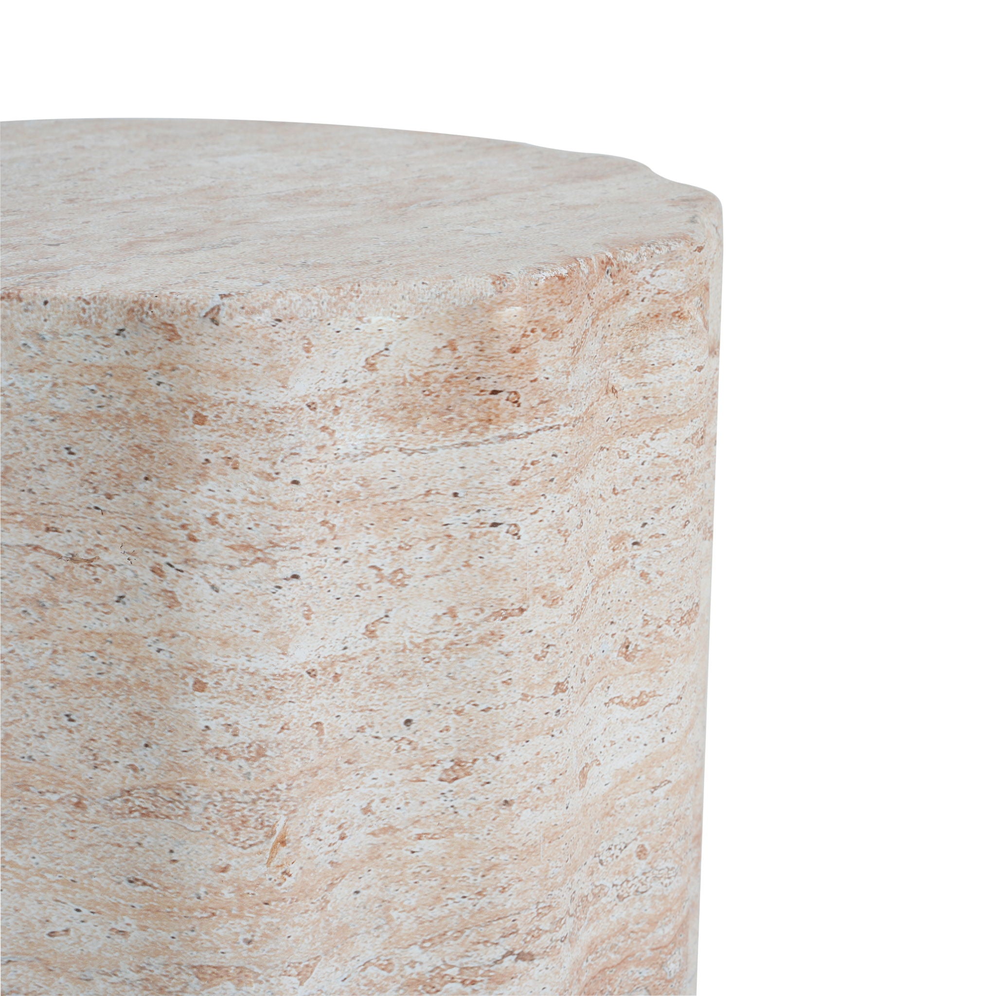 Elegant Indoor / Outdoor Lightweight Concrete Side Table With Travertine - Beige