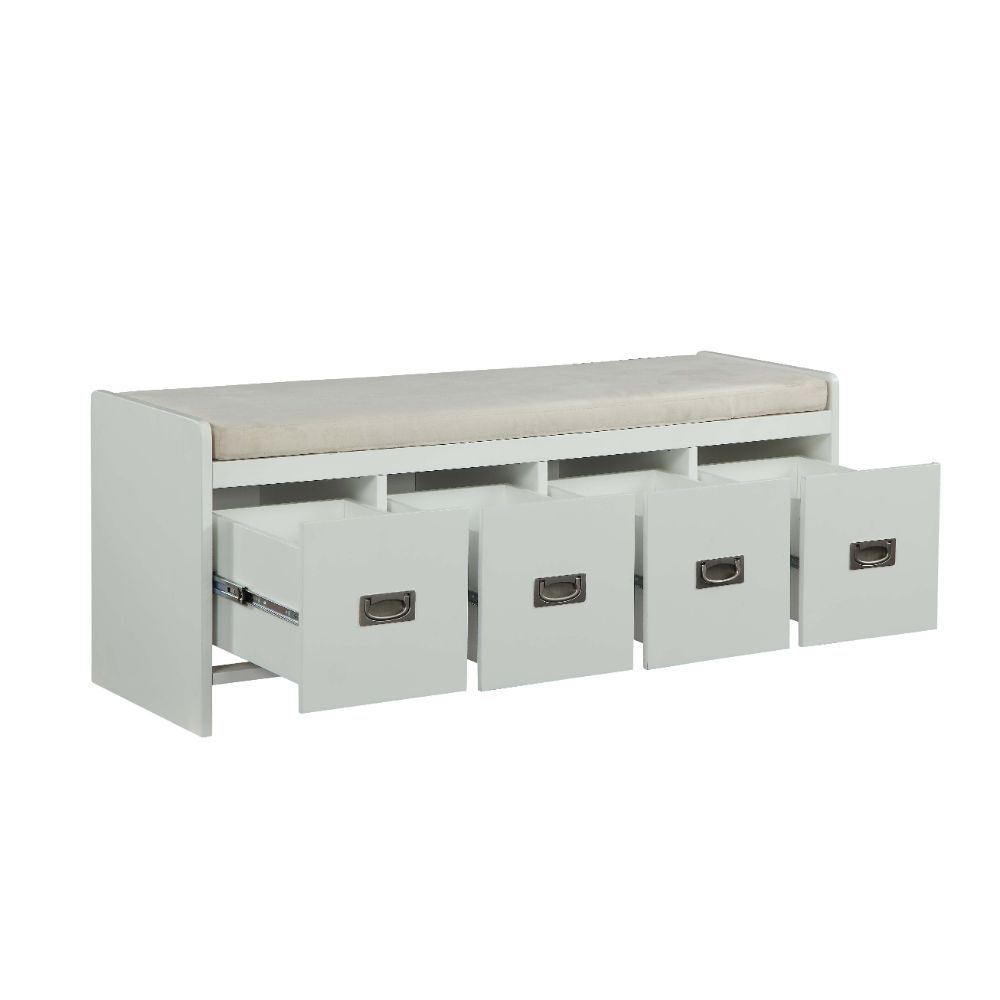 ACME Berci - Bench - Beige Fabric & White | Meri Furniture