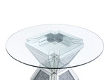 ACME Noralie - Dining Table - Clear Glass, Mirrored & Faux Diamonds - 31" | Meri Furniture