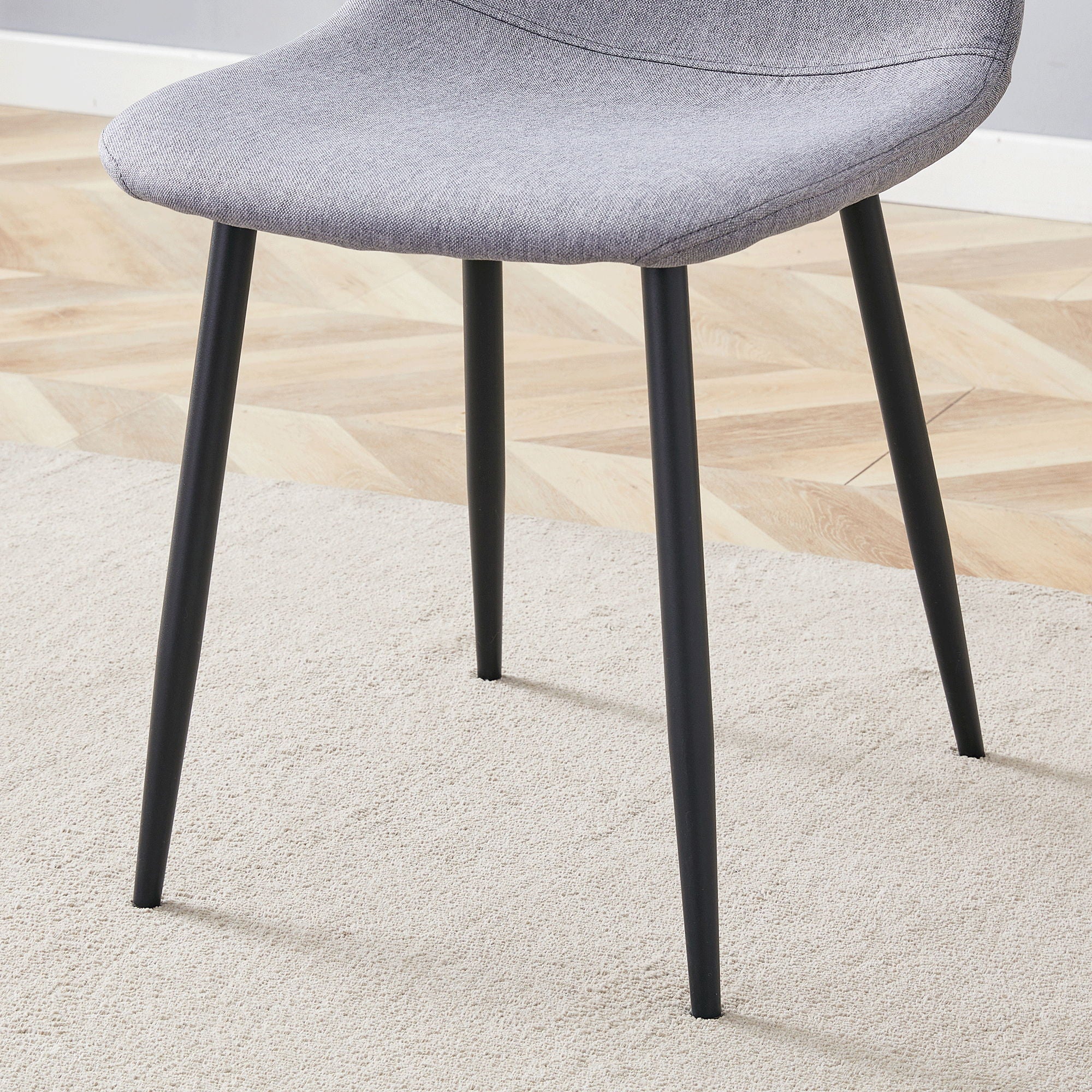 Luxury Simple Chair Linen Cotton High Resilience Dining Chair With Black Metal Legs (Set of 4) - Light Gray