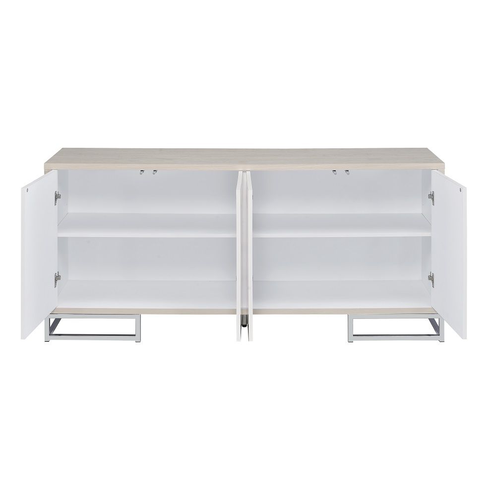 ACME Panos - Console Cabinet - White Marble Print & Chrome | Meri Furniture