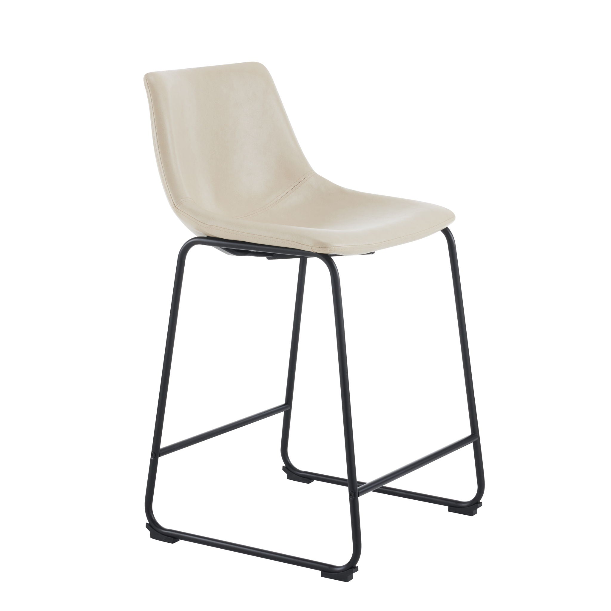 Vintage Style Armless Industrial Counter Stool With Metal Legs And Footrest For Kitchen Island, Cafe, Pub, Bar Counter (Set of 2) - Cream / Black