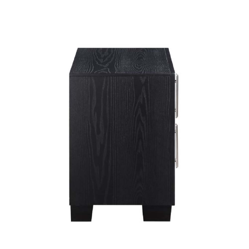ACME Nicola - Nightstand - Silver PU & Black Finish | Meri Furniture