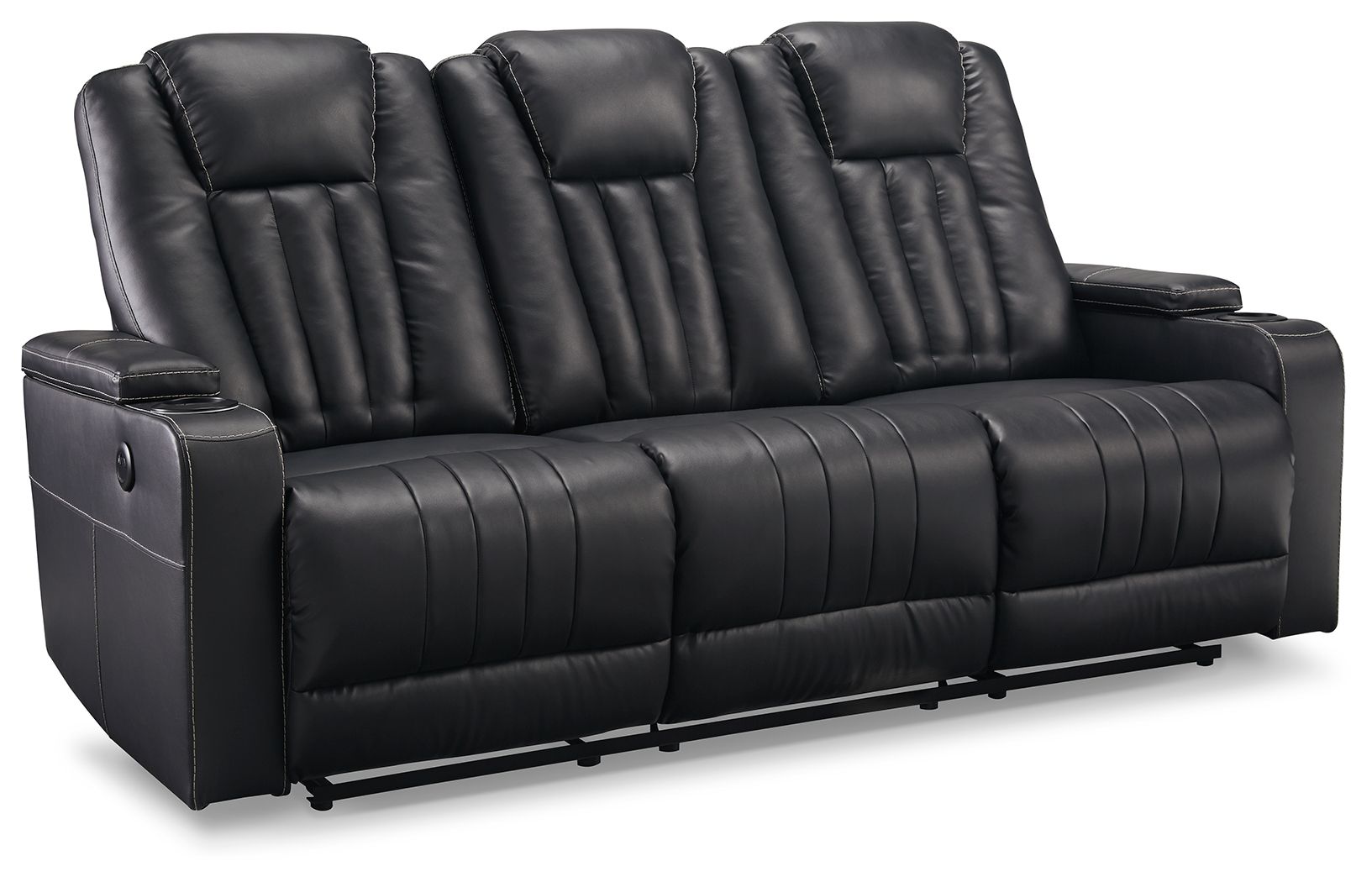 Signature Design by Ashley® Center Point - Black - Rec Sofa W/Drop Down Table | Meri Furniture