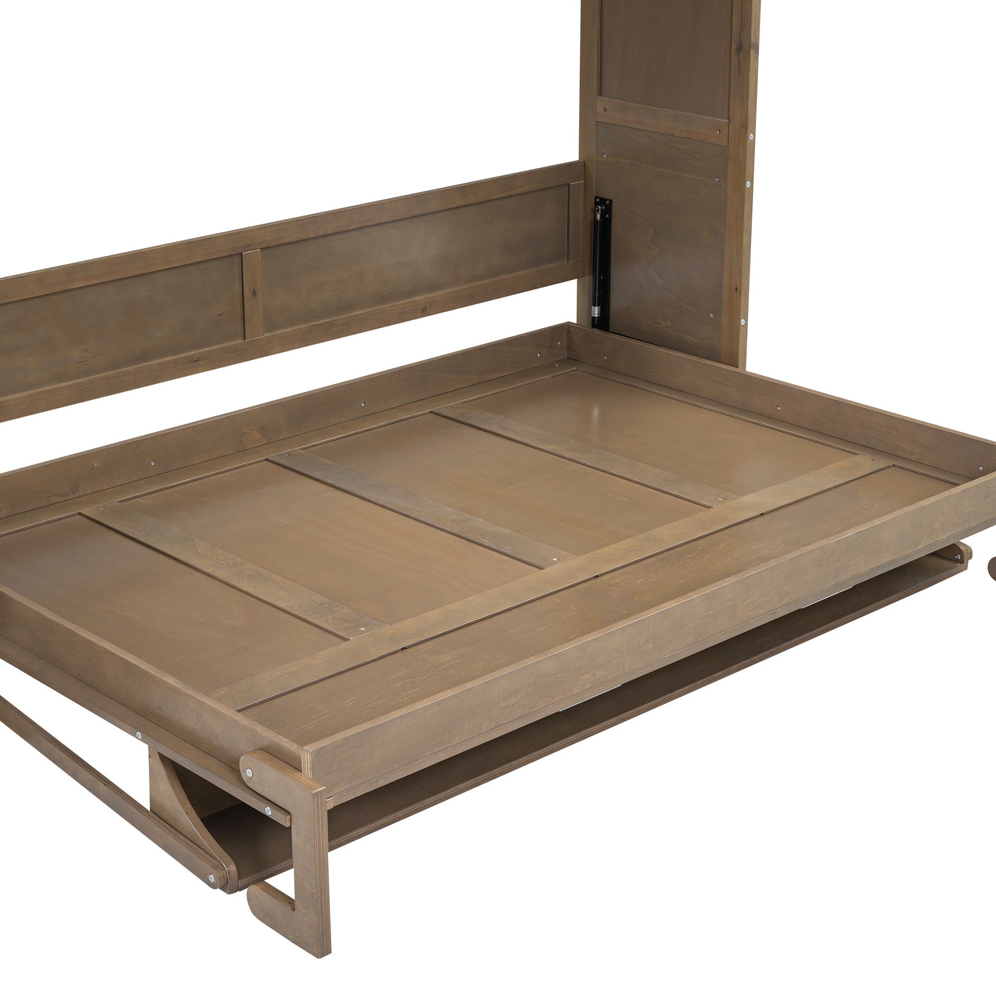 Full Size Murphy Bed With Wardrobe, Drawers, And Open Shelves - Wood