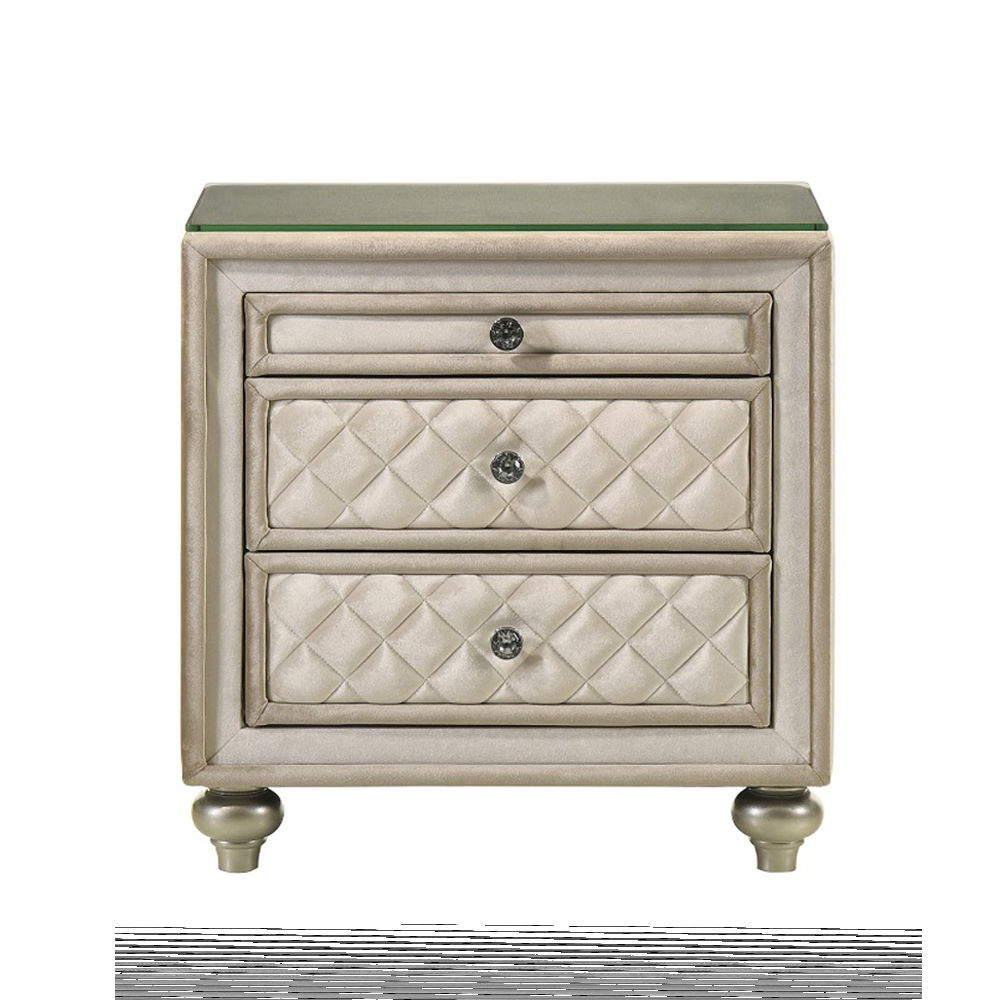 ACME Lucienne - Nightstand - Beige Velvet | Meri Furniture