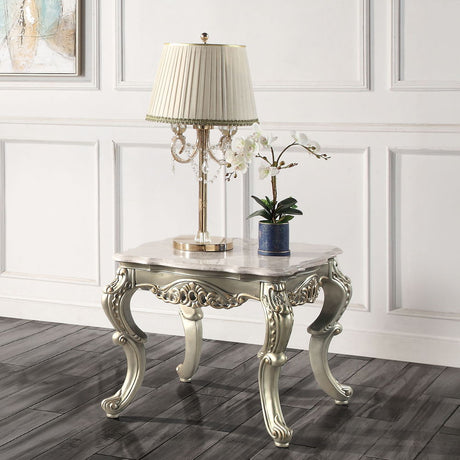 ACME Miliani - End Table With Marble Top - Natural Antique Bronze | Meri Furniture