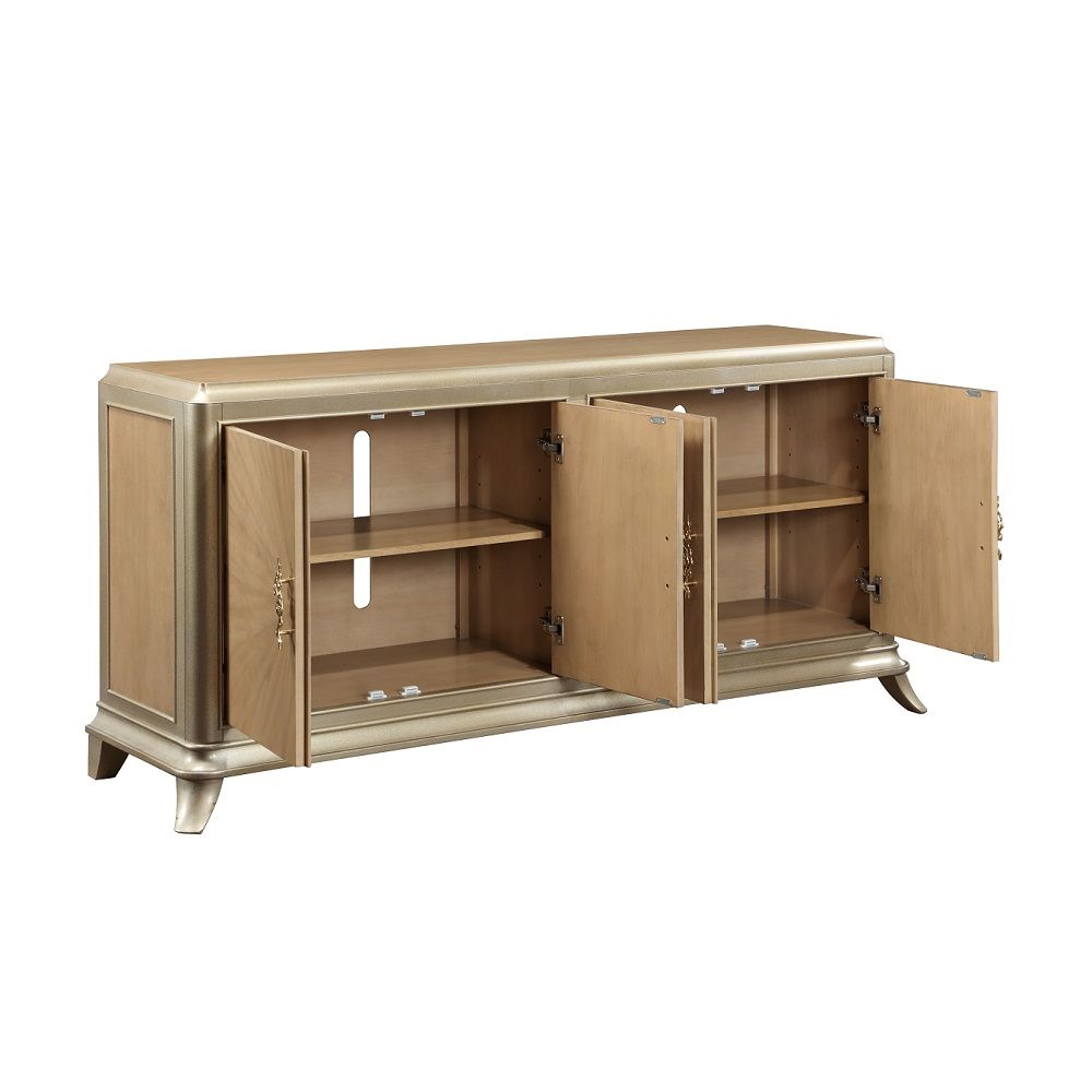 ACME Dodie - Console Cabinet - Natural Oak Sunburst Pattern & Taupe Champaign | Meri Furniture