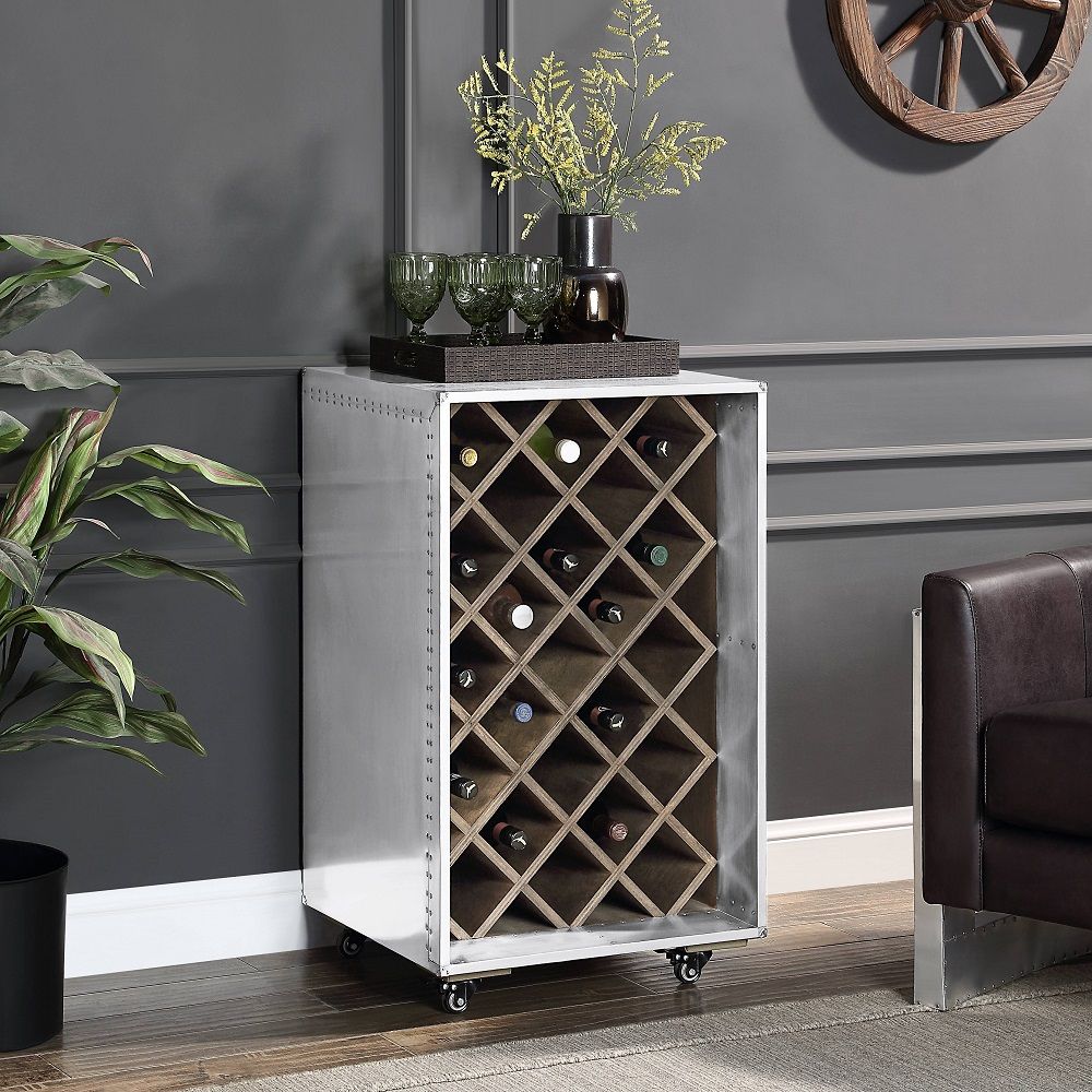 ACME Raini - Wine Cabinet - Aluminum | Meri Furniture