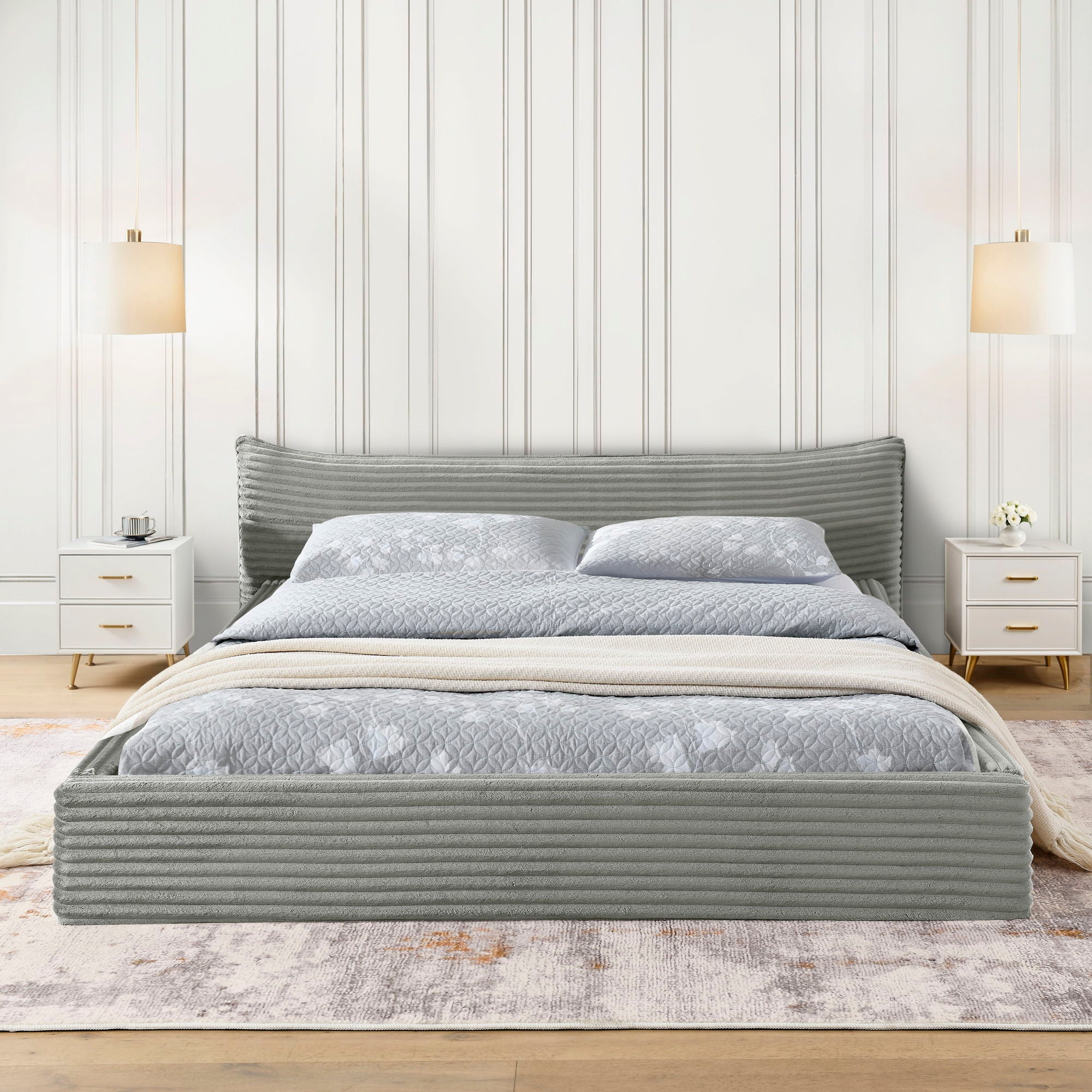 Modern Upholstered Bed Frame With Curved Headboard