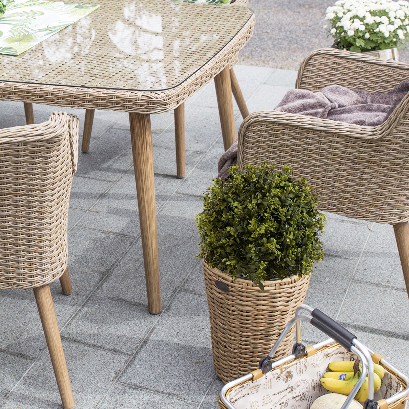 Artificial Ball Topiary Tree Decoration In Pot (Set of 2) - Green