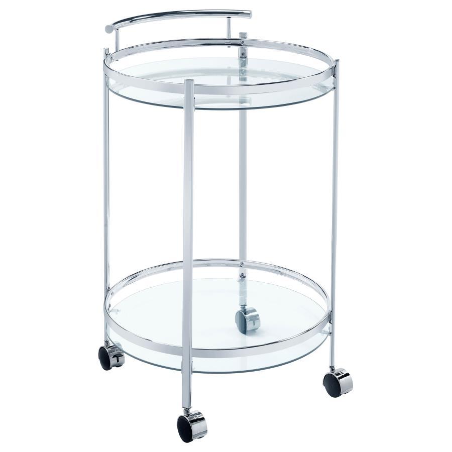 Coaster Fine Furniture Chrissy - Round Glass Shelf Metal Bar Cart | Meri Furniture