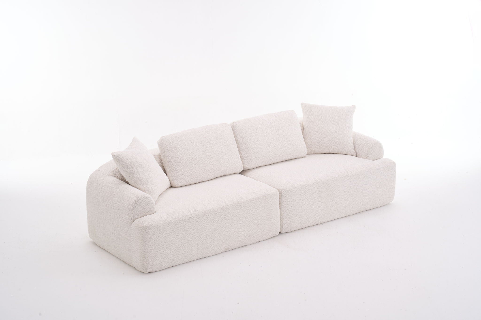 Compression Sofa: 4 Seater Combined Sofa, Crochet Yarn Fabric, Full Sponge Compression Sofa, Combined Sofa With 4 Pillows For Home Living / Home Furniture / Apartment - Beige