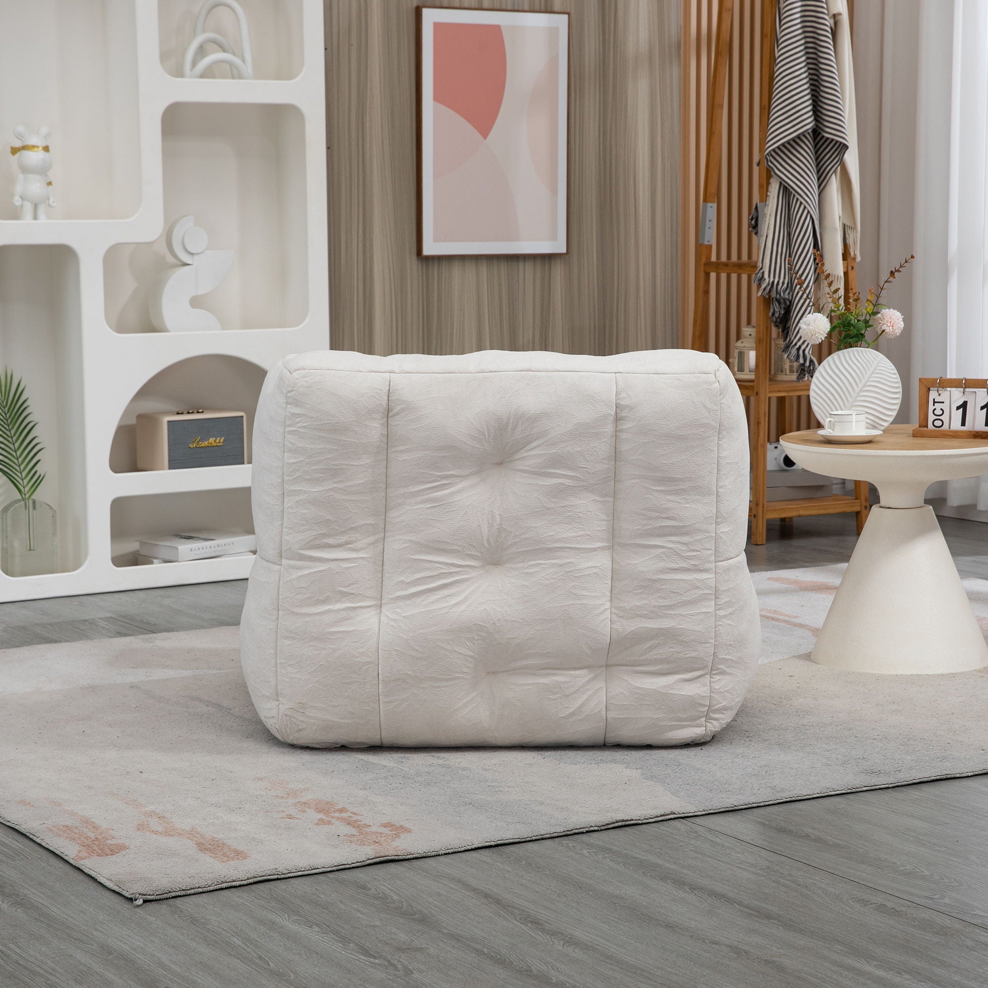 Modern Indoor Fluffy Bean Bag Chair With Memory Foam And Ottoman, Super Soft