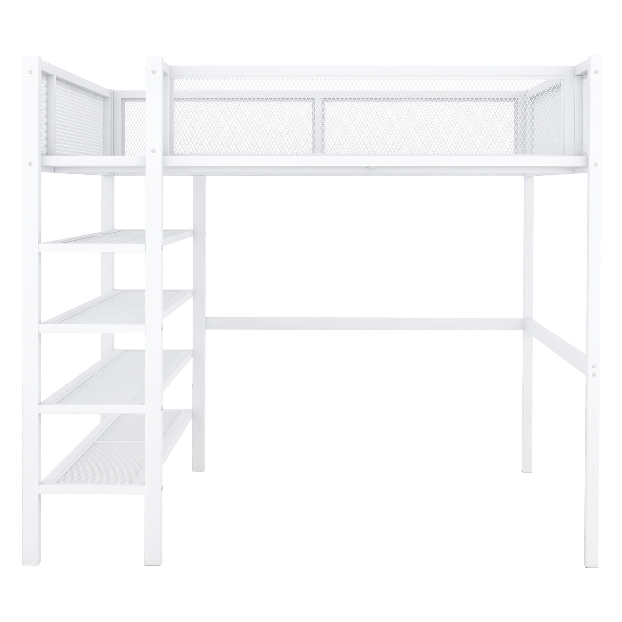 Loft Bed With 4 Tier Shelves And Storage