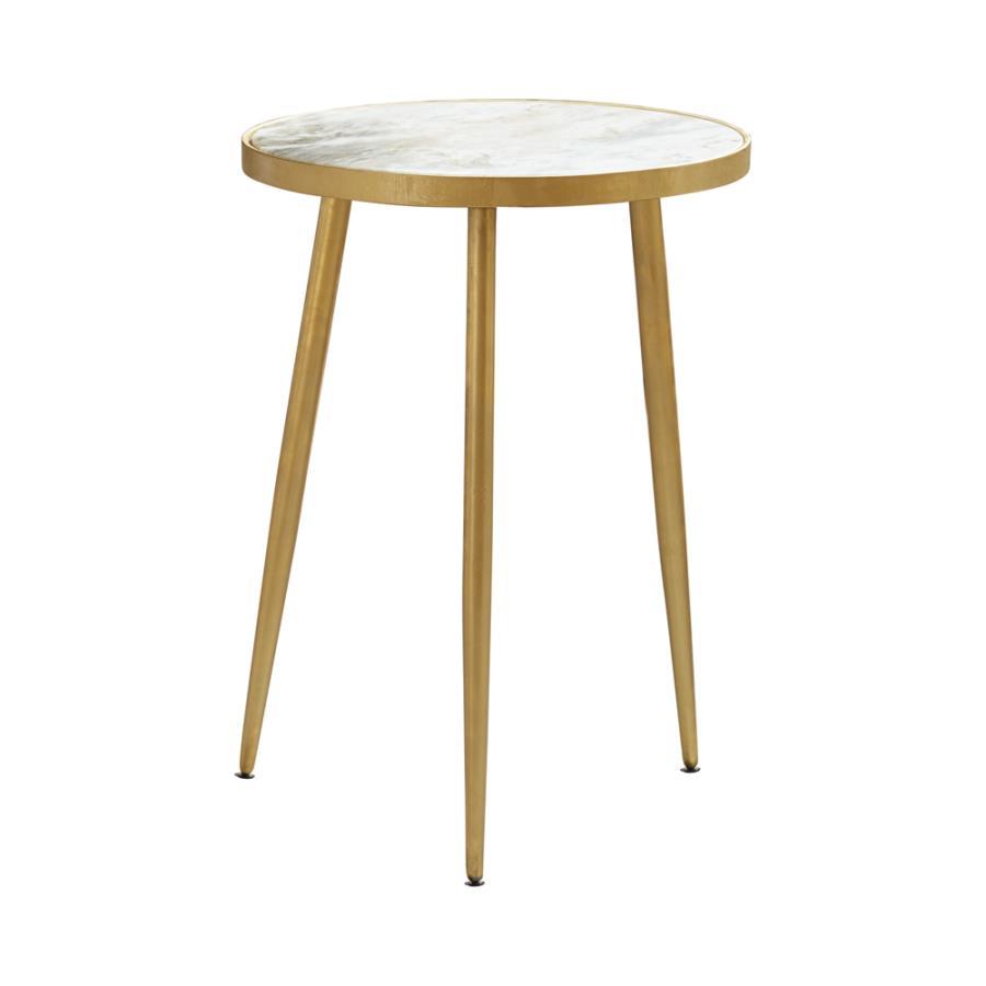 Coaster Fine Furniture Acheson - Round Marble Top Side Table - White And Gold | Meri Furniture