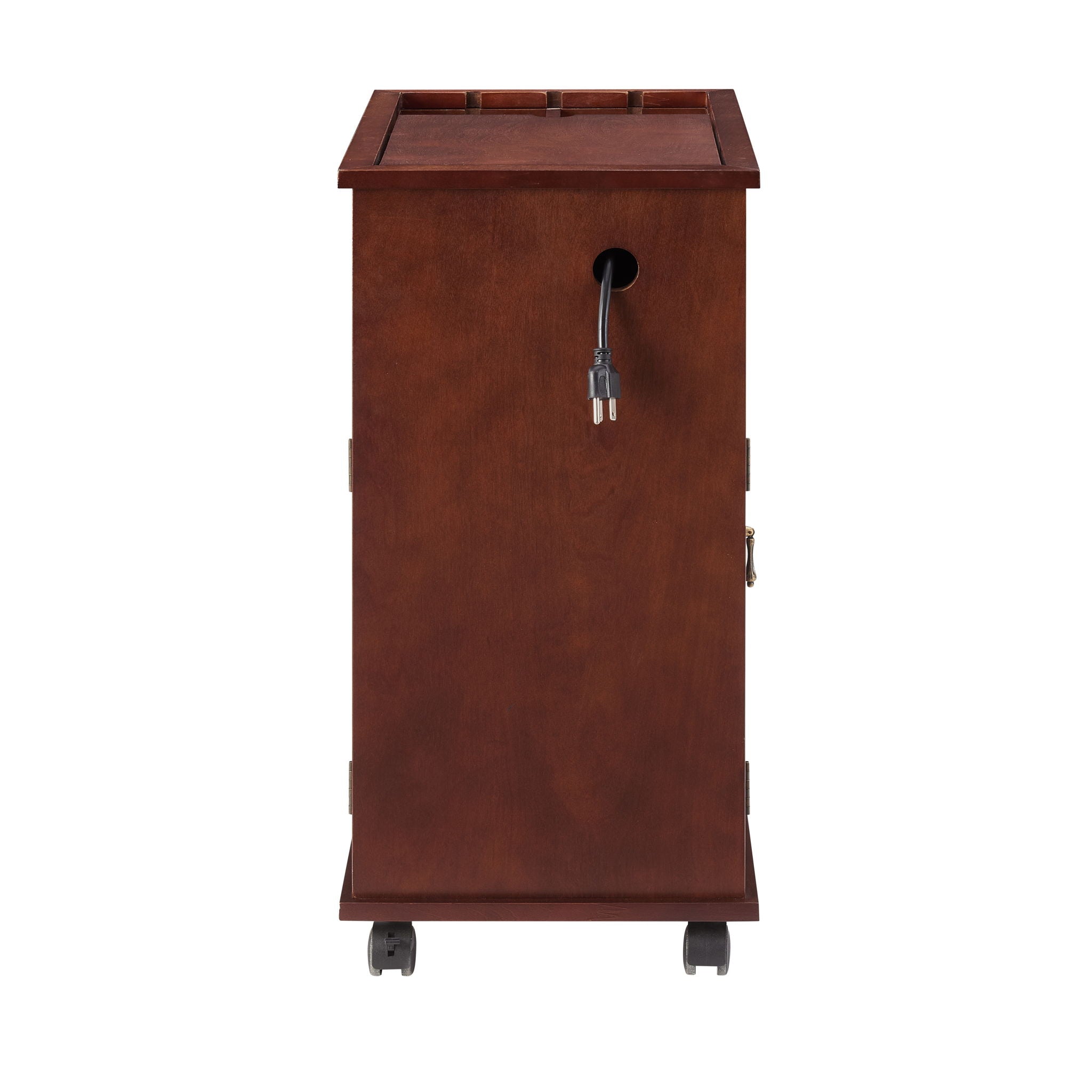 Traditional End Table With Charging Station, Narrow Side Table With USB Ports And Outlets - Red Walnut