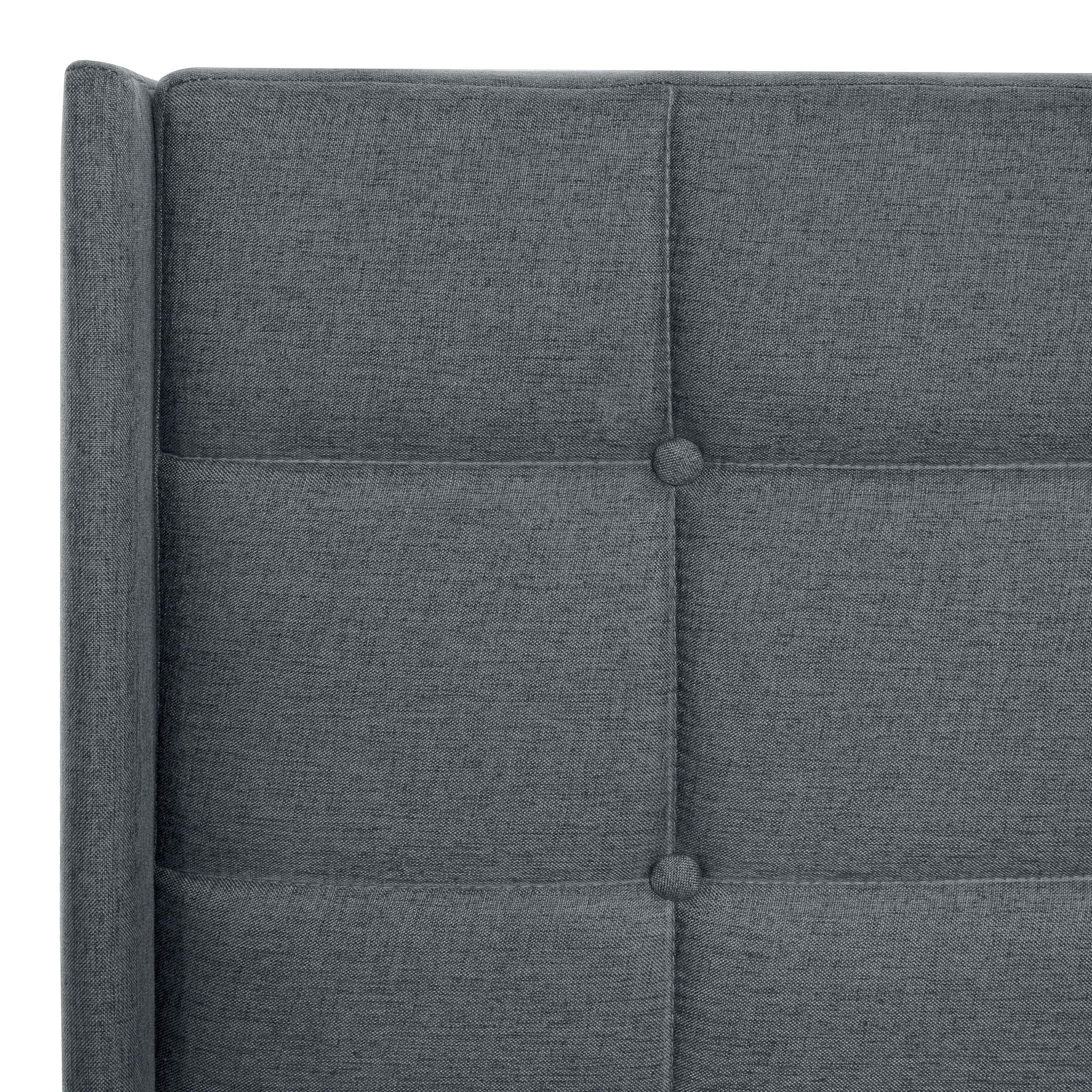 Queen Size Upholstered Platform Bed Frame With Button Tufted Linen Fabric Headboard - Dark Gray