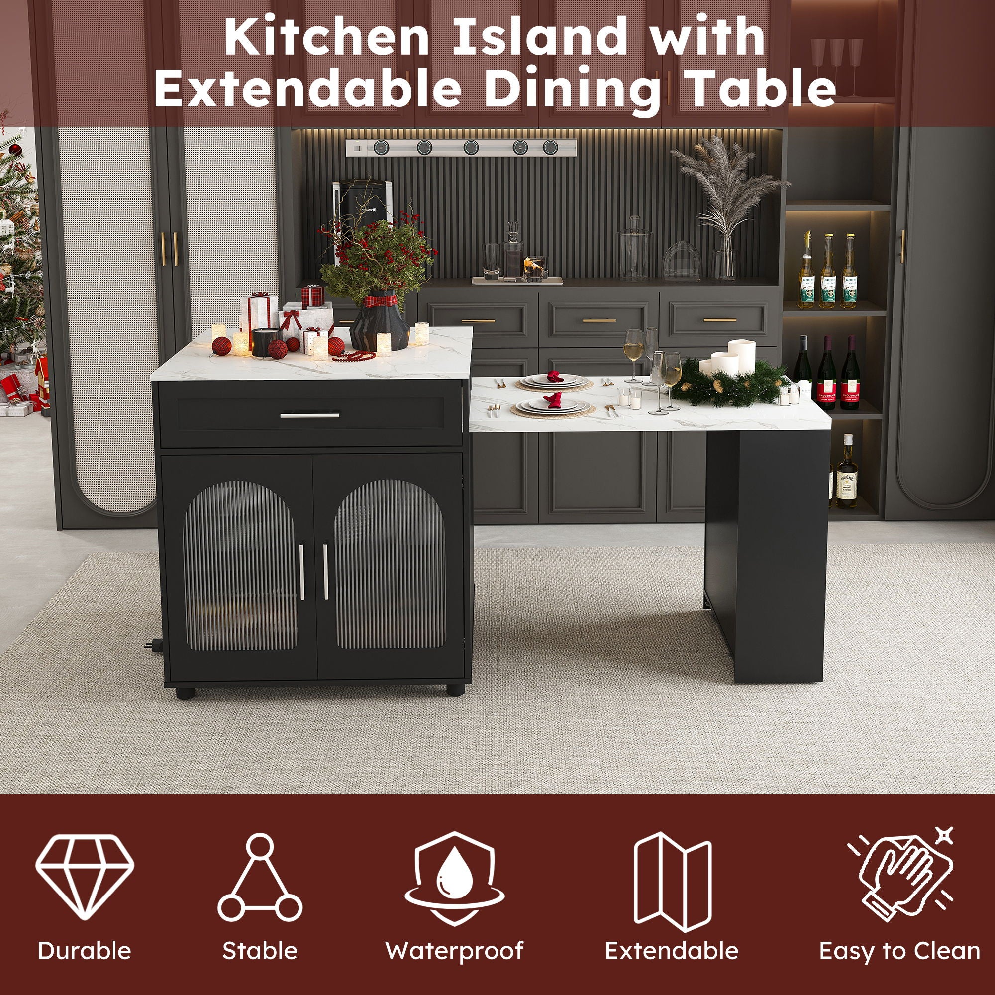 Expandable Kitchen Island With Power Outlet