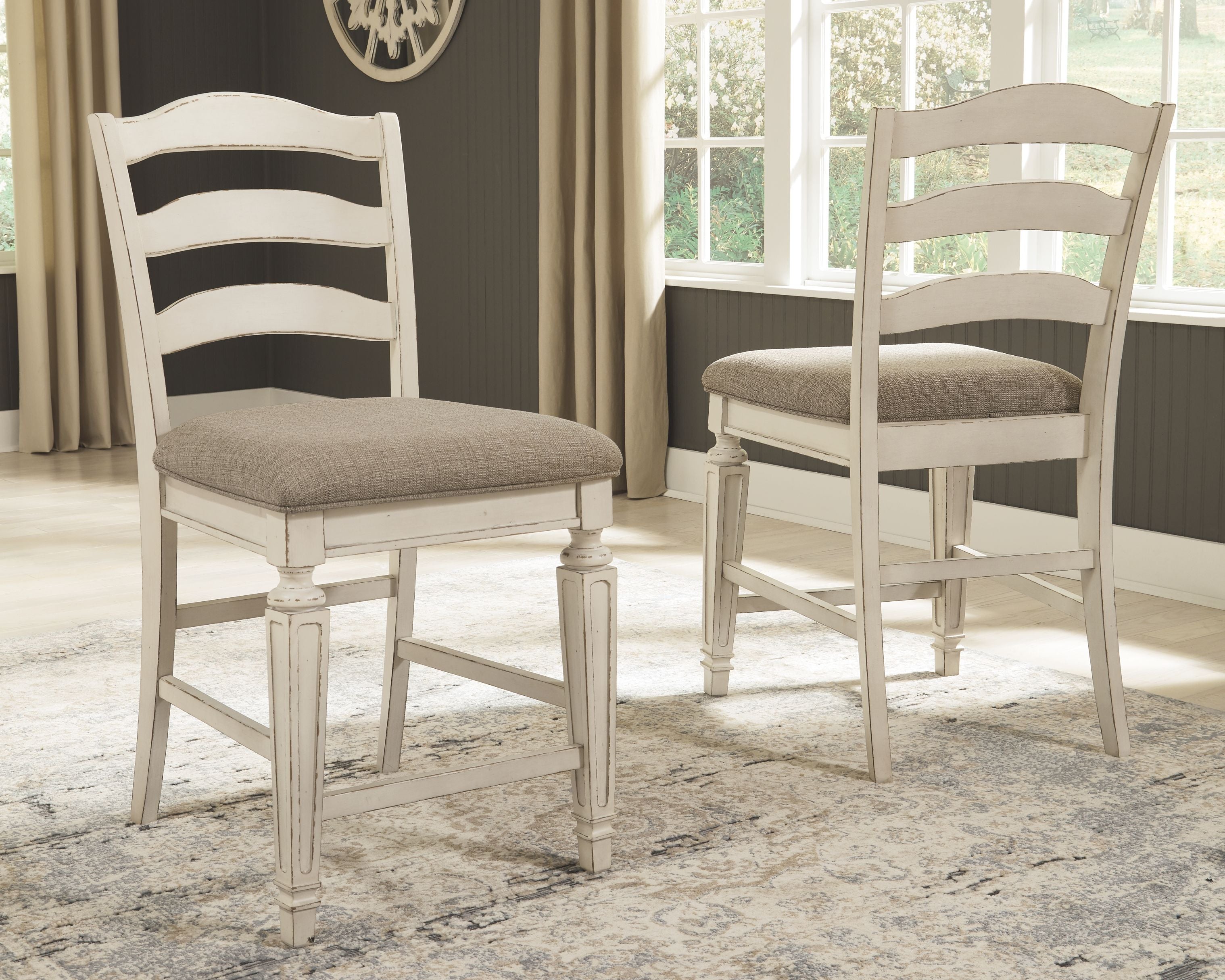 Ashley Furniture Realyn - Chipped White - Upholstered Barstool (Set of 2) | Meri Furniture