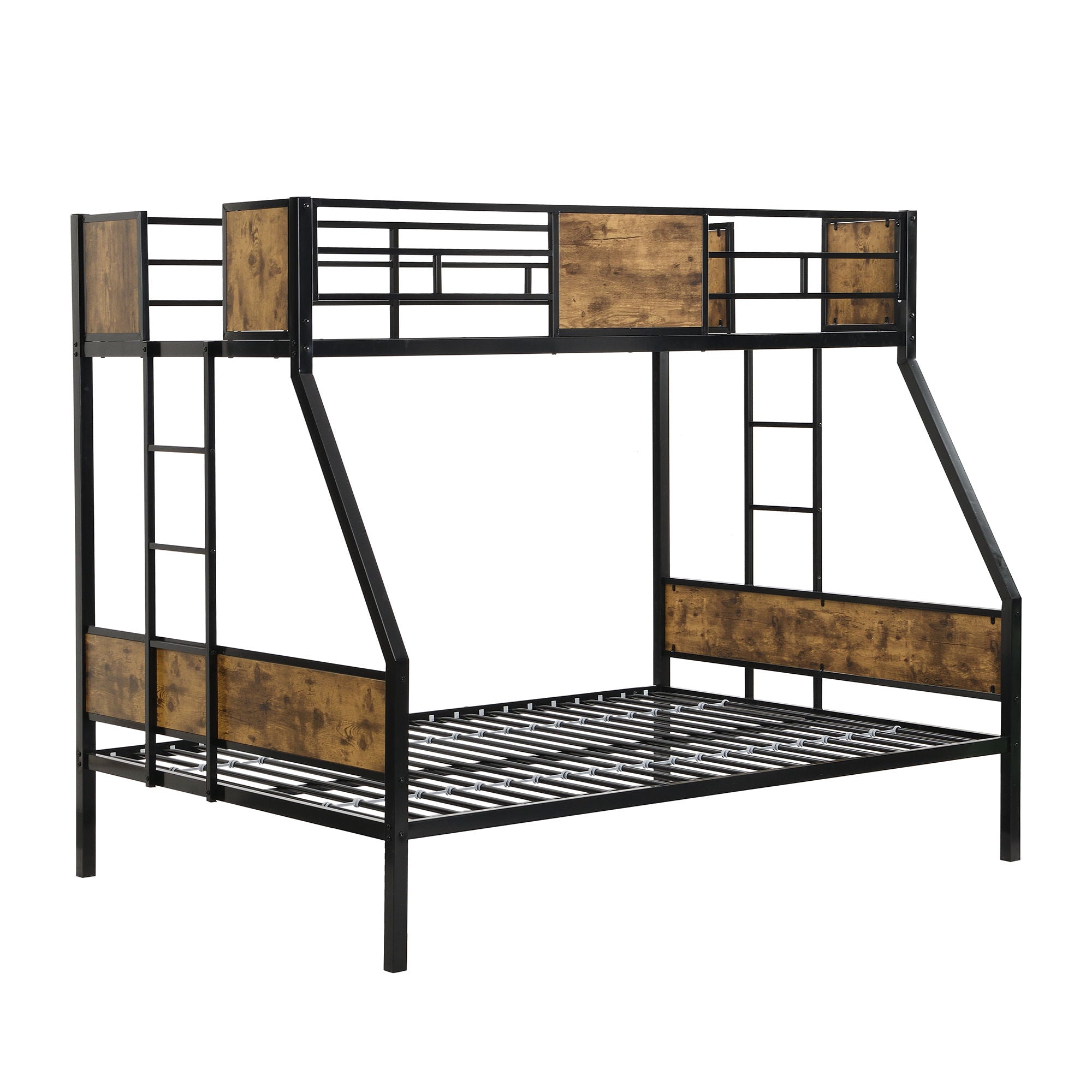 Modern Metal Bunk Bed With Side Ladders And Guardrail