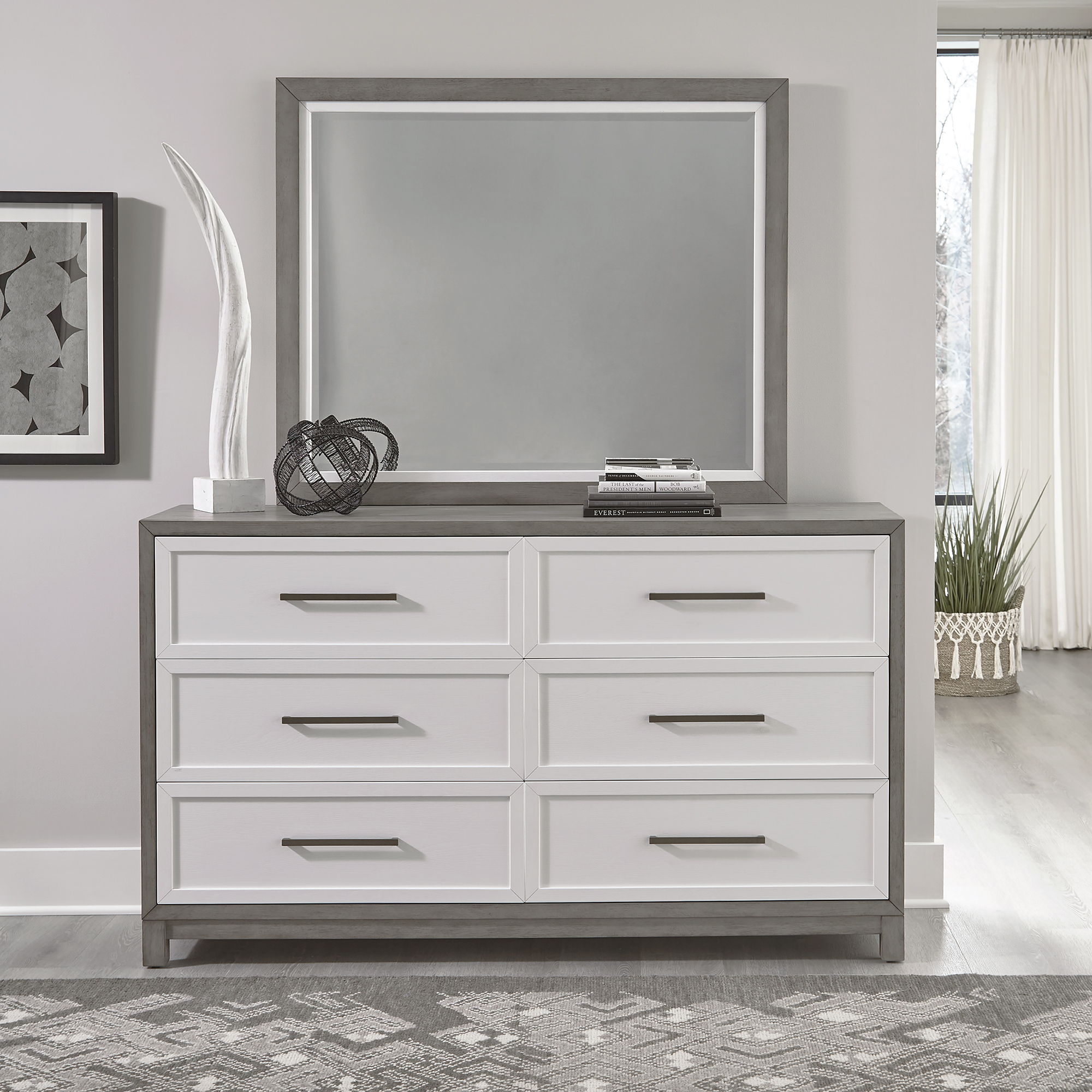 Liberty Furniture Palmetto Heights - Dresser & Mirror - White | Meri Furniture