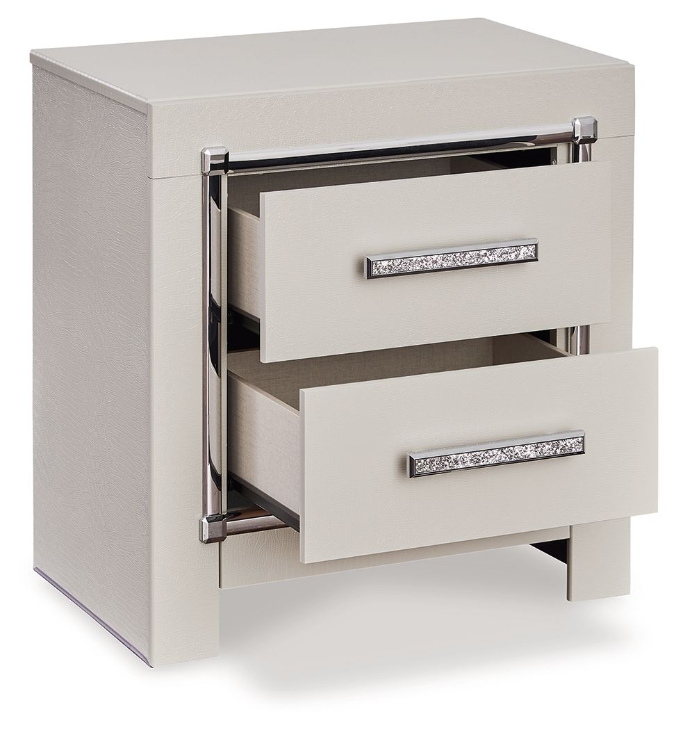 Signature Design by Ashley® Zyniden - Silver - Two Drawer Night Stand | Meri Furniture