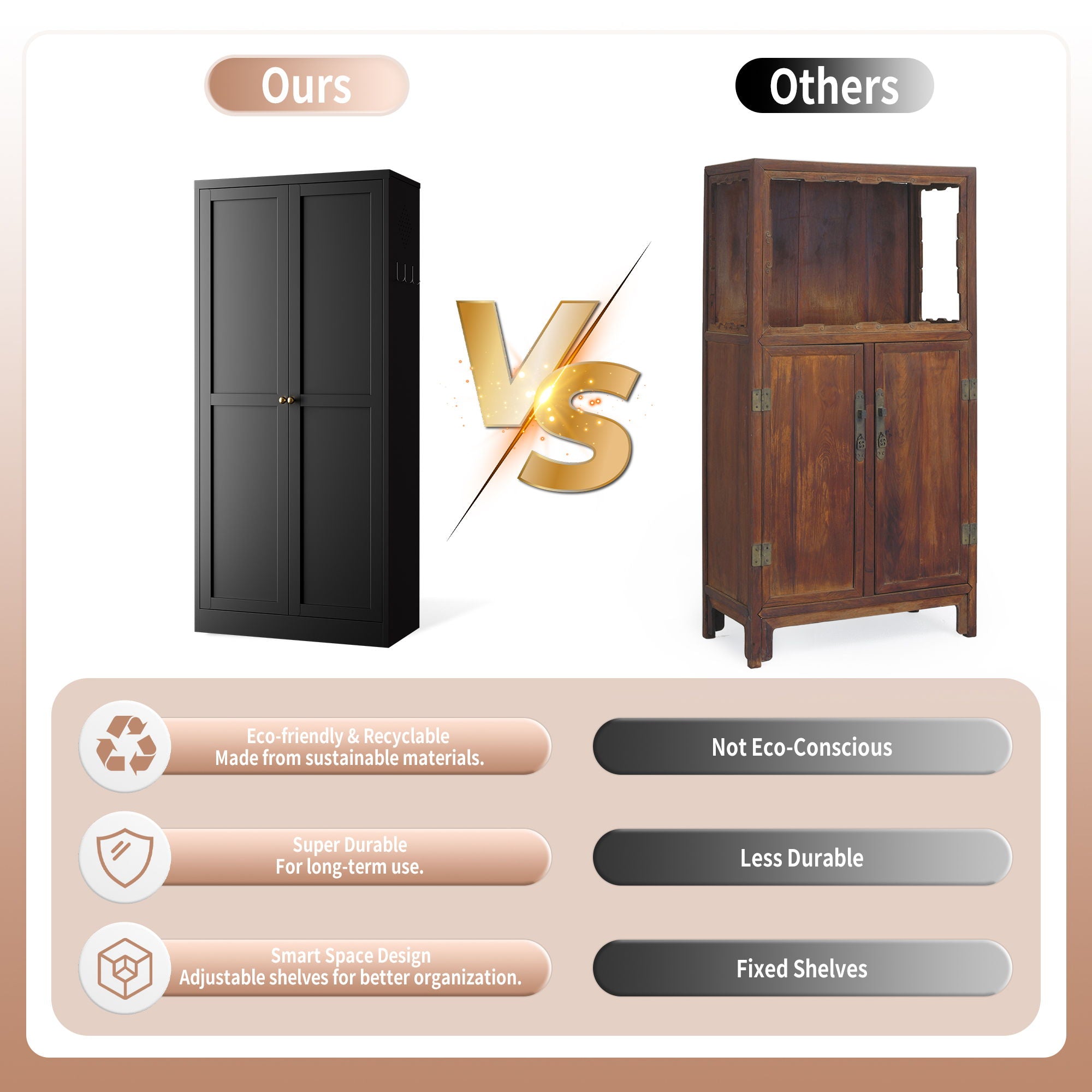 Kitchen Pantry Cabinet With 4 Adjustable Shelves, Heavy Duty Freestanding Organizer