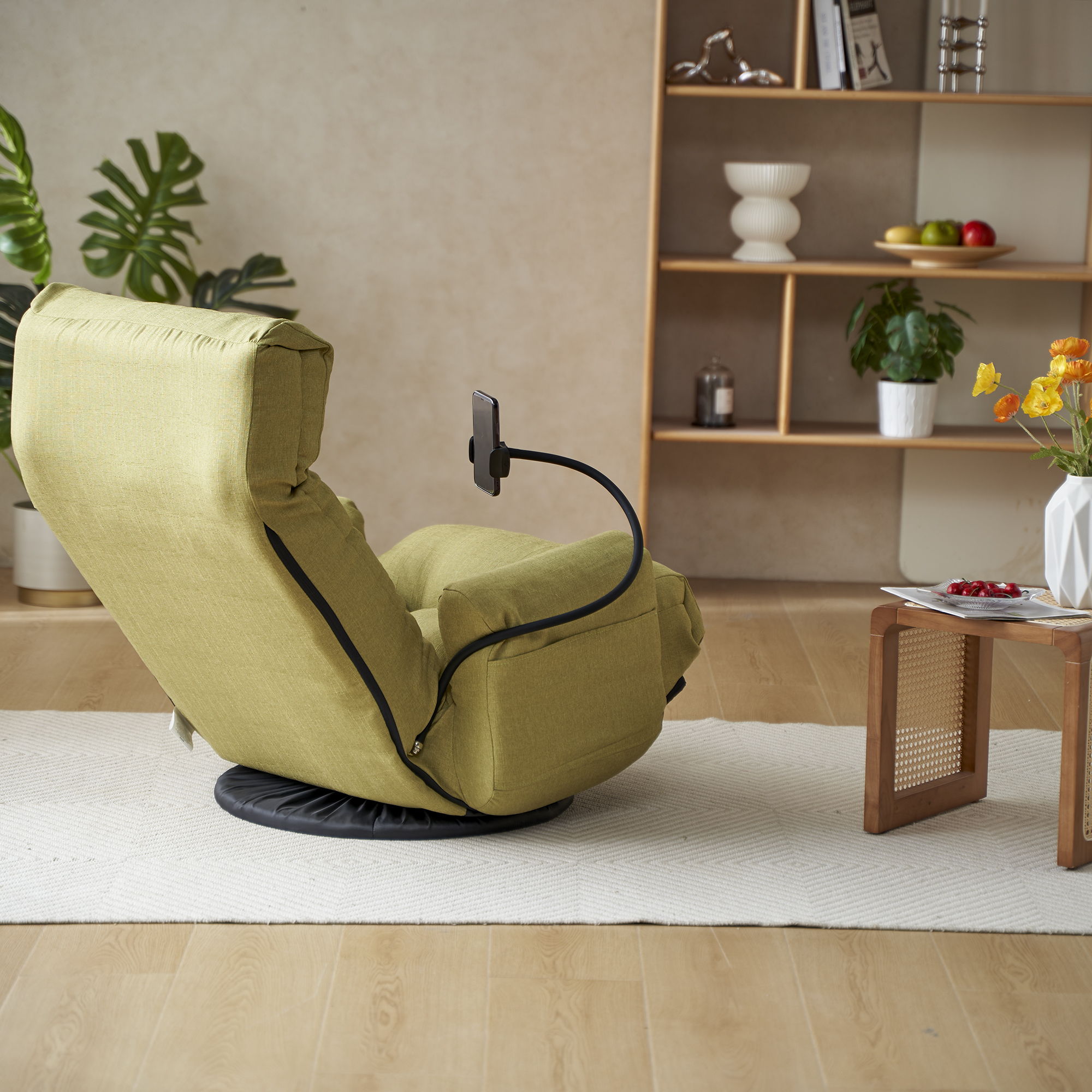 Adjustable Swivel Lounge Chair With 360 Degree Rotating Seat And Headrest Support