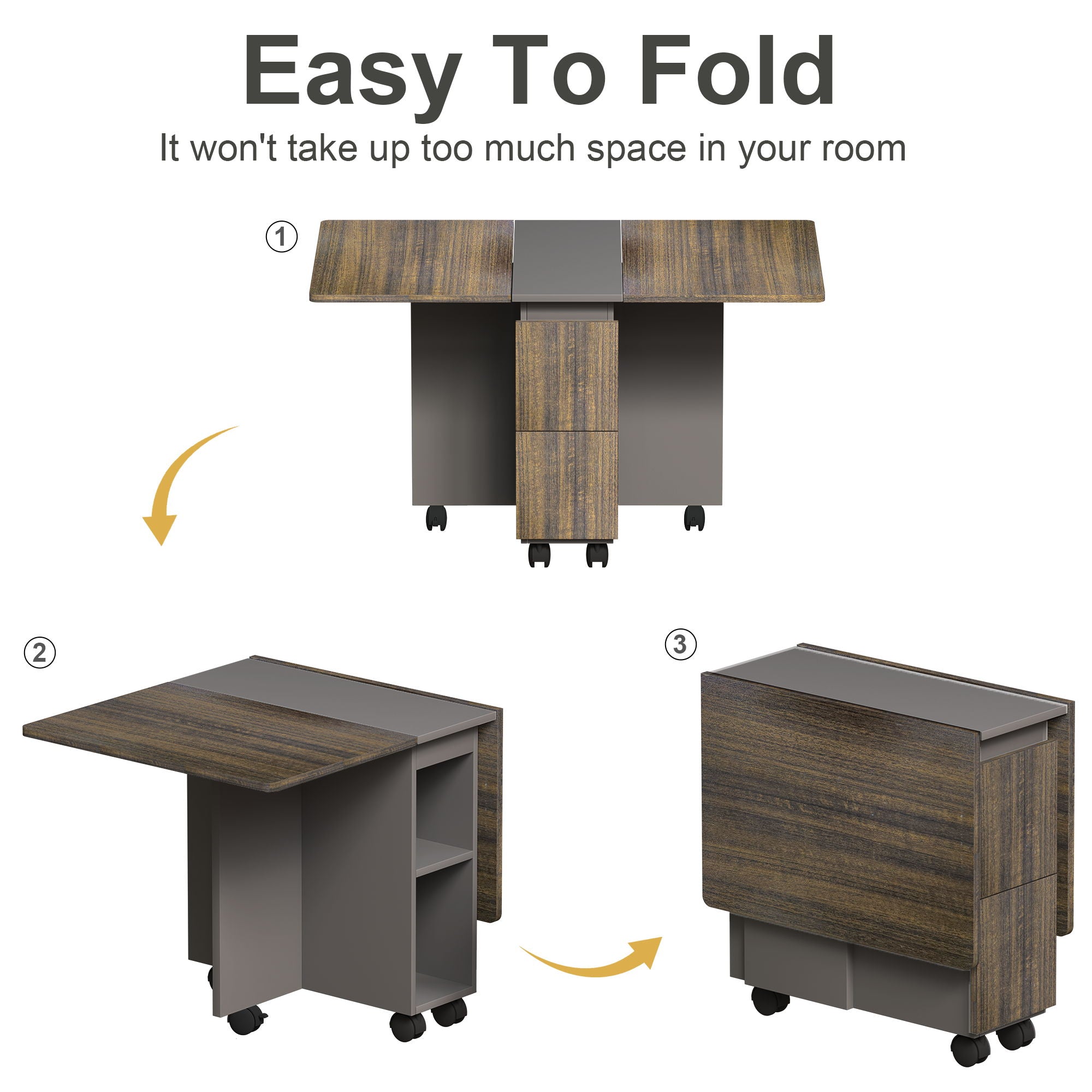 Contemporary 5 Piece Folding Extendable Dining Table Set With Chairs For 4 - Brown