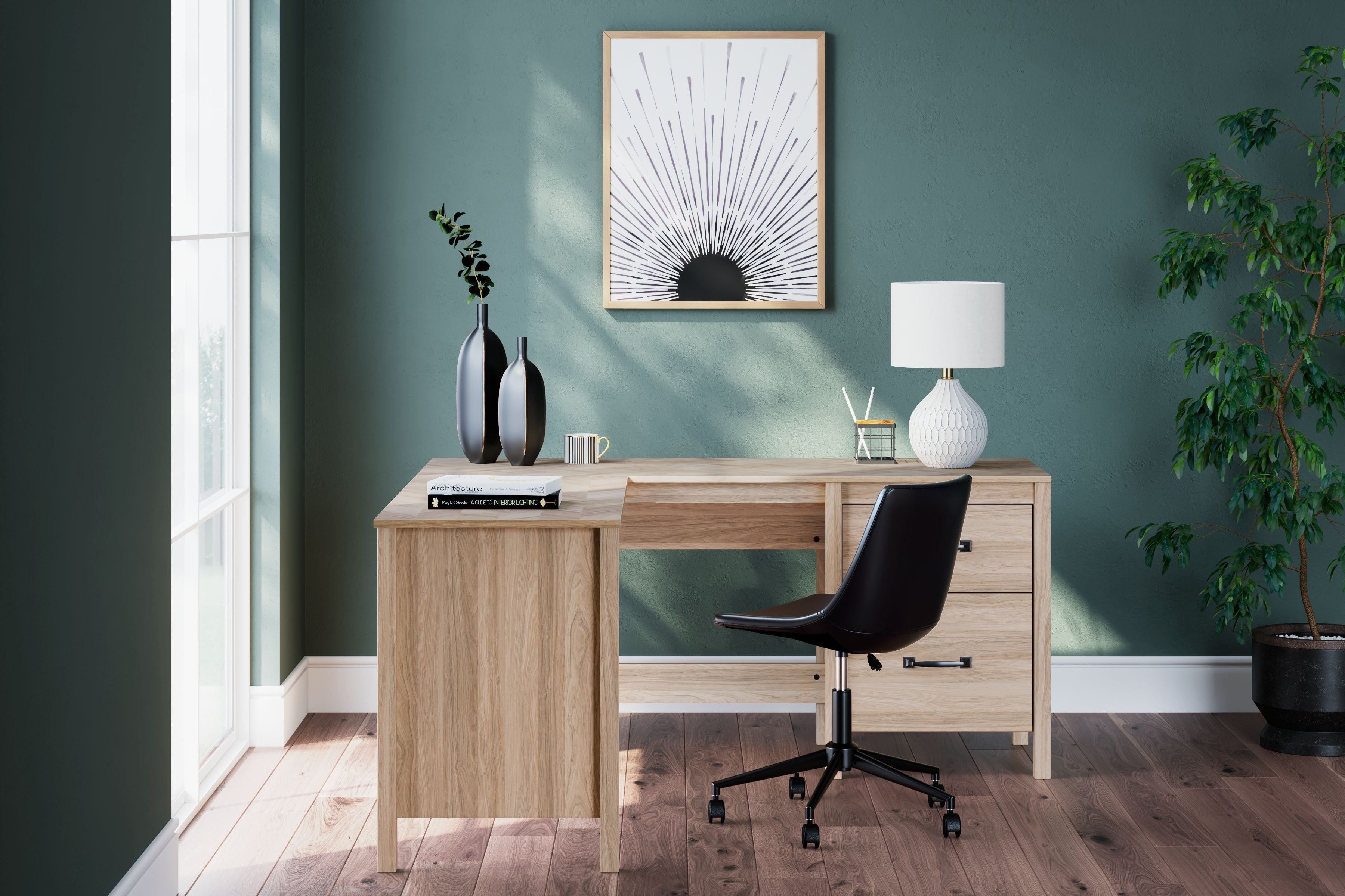 Signature Design by Ashley® Battelle - Tan - 60" Home Office Desk With Return | Meri Furniture