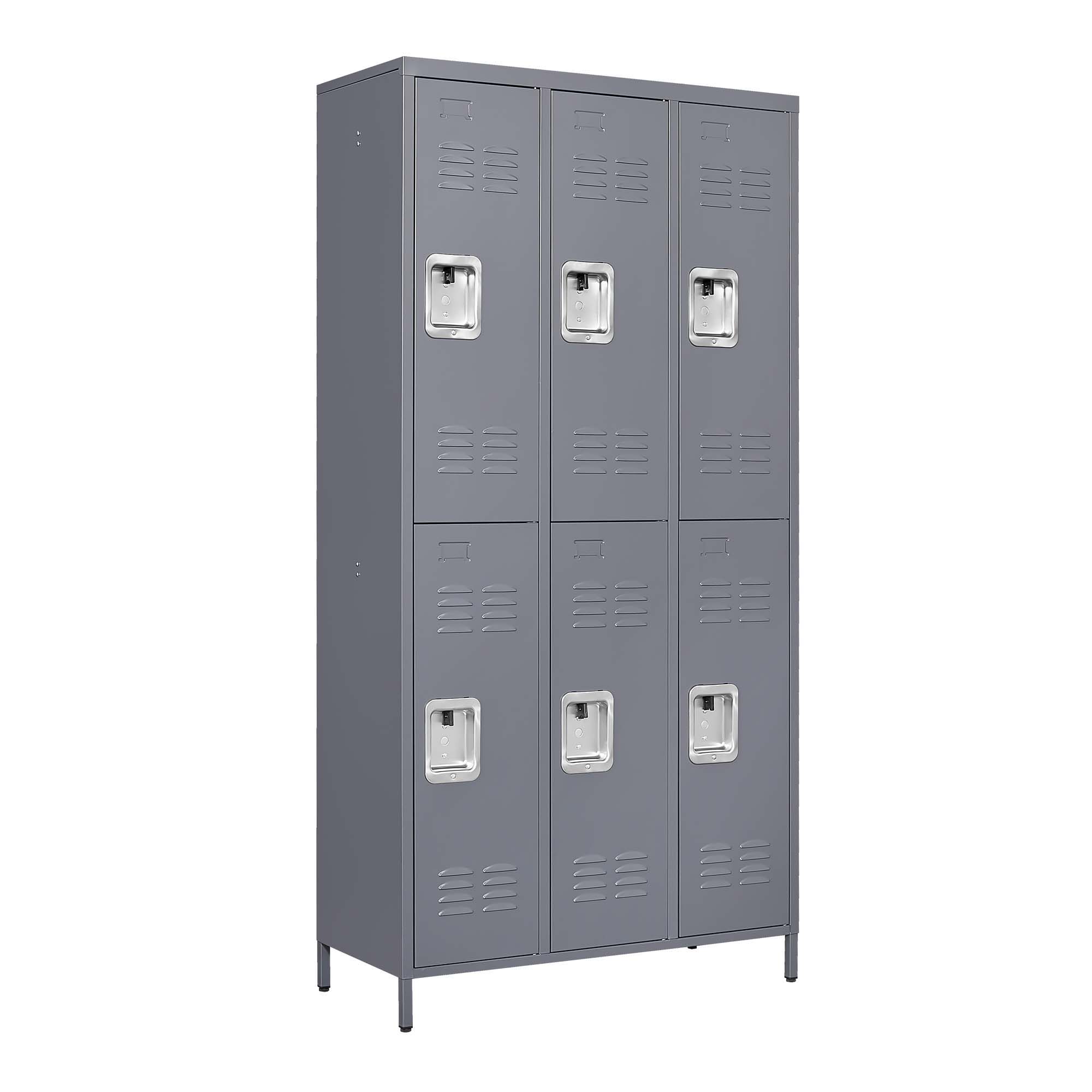 6 Door Lockers With Lock For Employees, Storage Cabinet For Home, Gym, Office, School, Garage - Gray