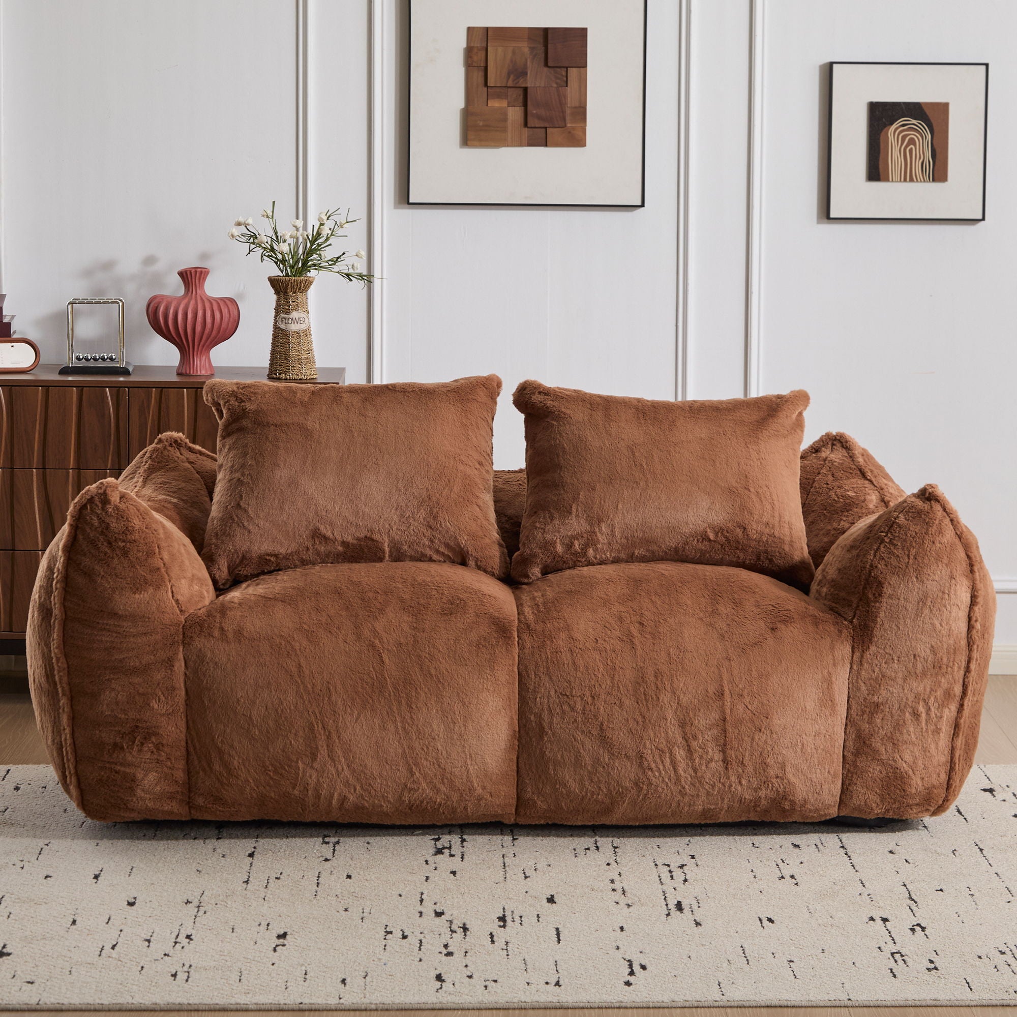 Giant Bean Bag Couch, Ultra Soft Fluffy Loveseat For Living Room