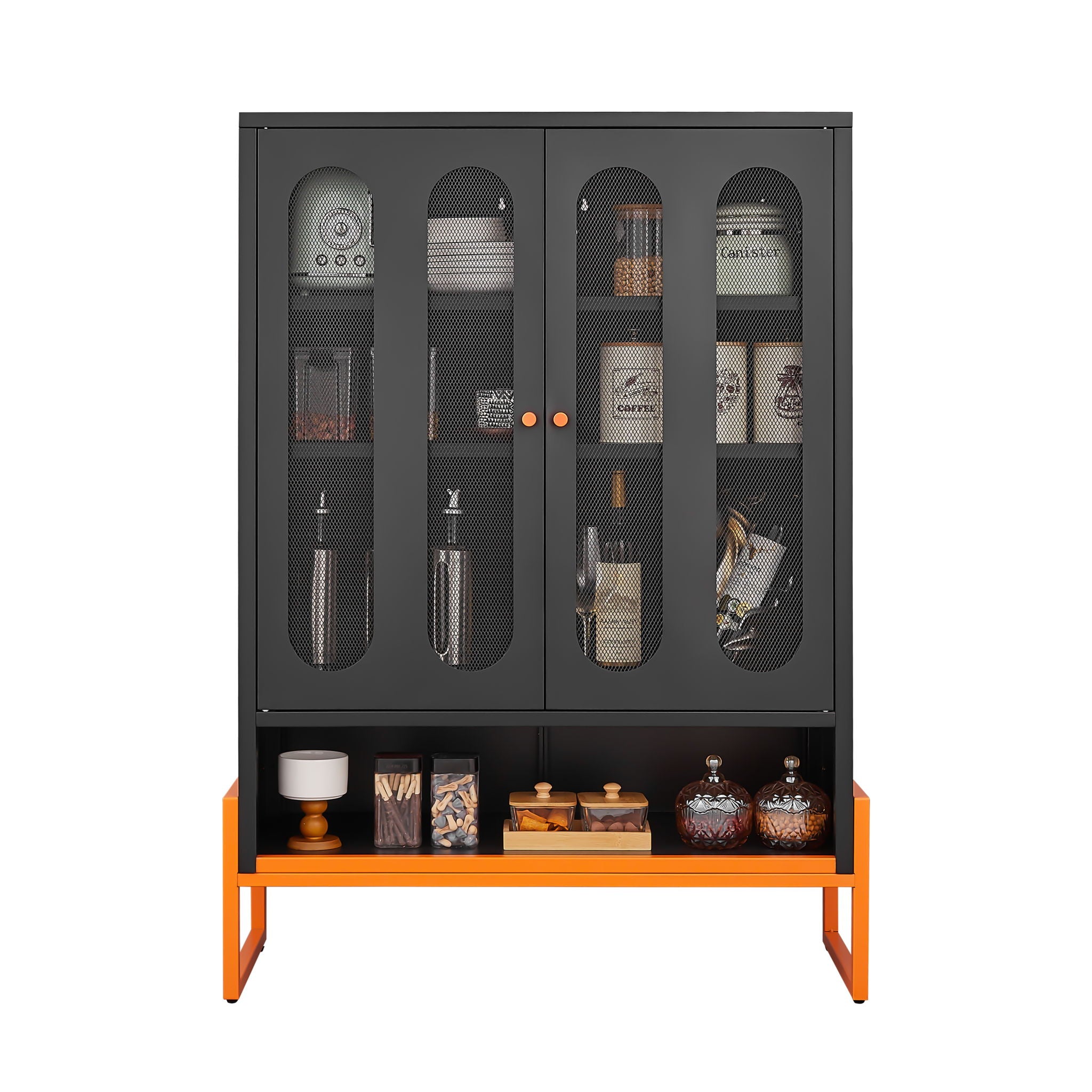 Modern Metal Shoe Cabinet With DoublebSided Mesh Doors And Adjustable Partitions