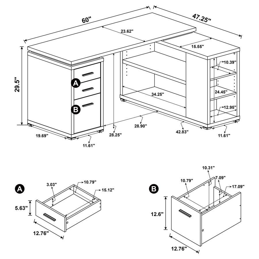 Yvette - 3-Drawer L-Shape Computer Desk