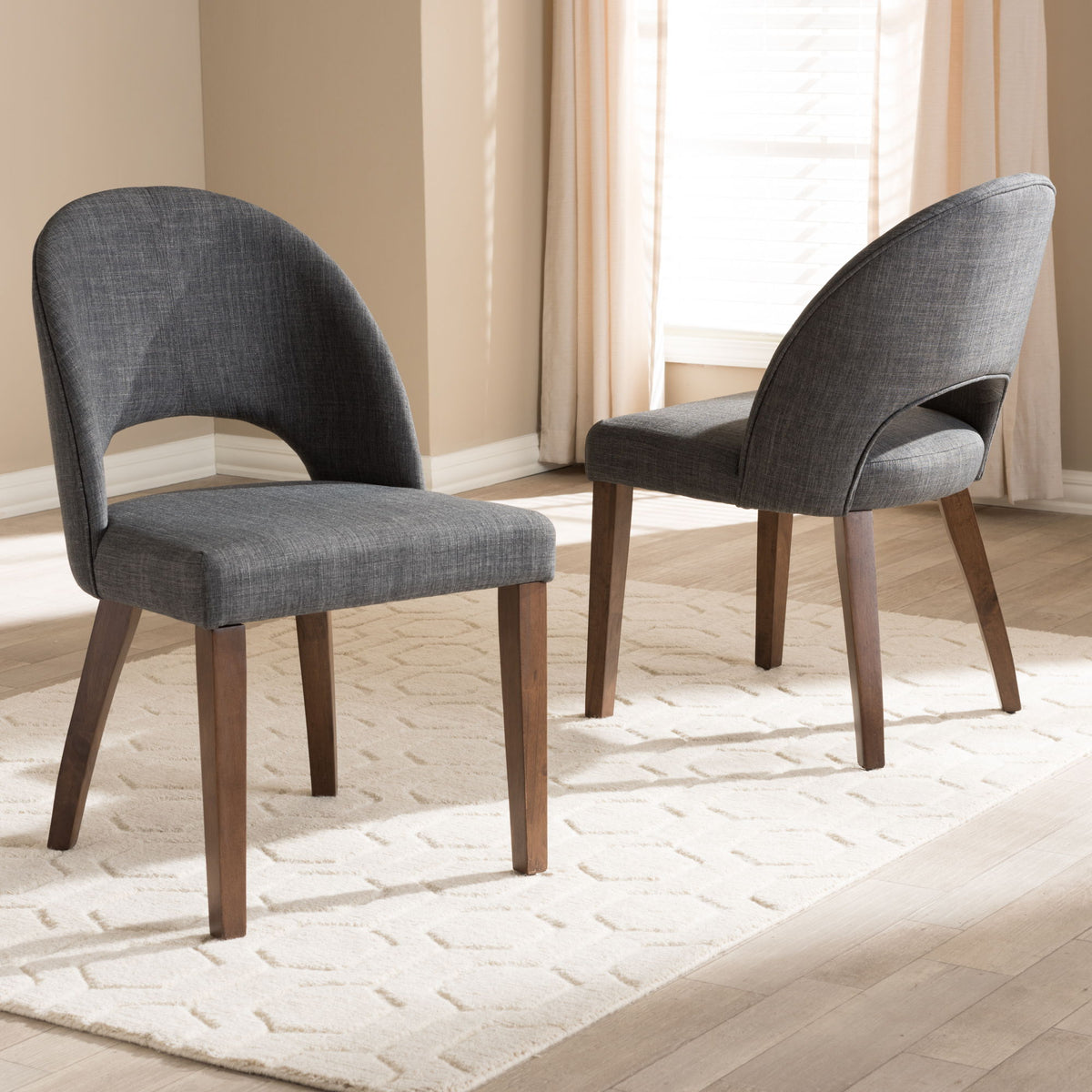 Wesley Mid-Century Modern Dark Grey Fabric Upholstered Walnut Finished Wood Dining Chair (Set of 2)