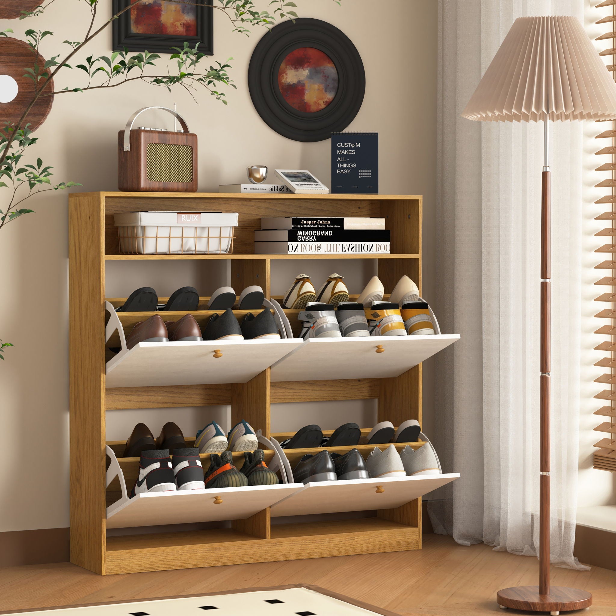 Modern Freestanding Shoe Storage Cabinet With 4 Flip Drawers