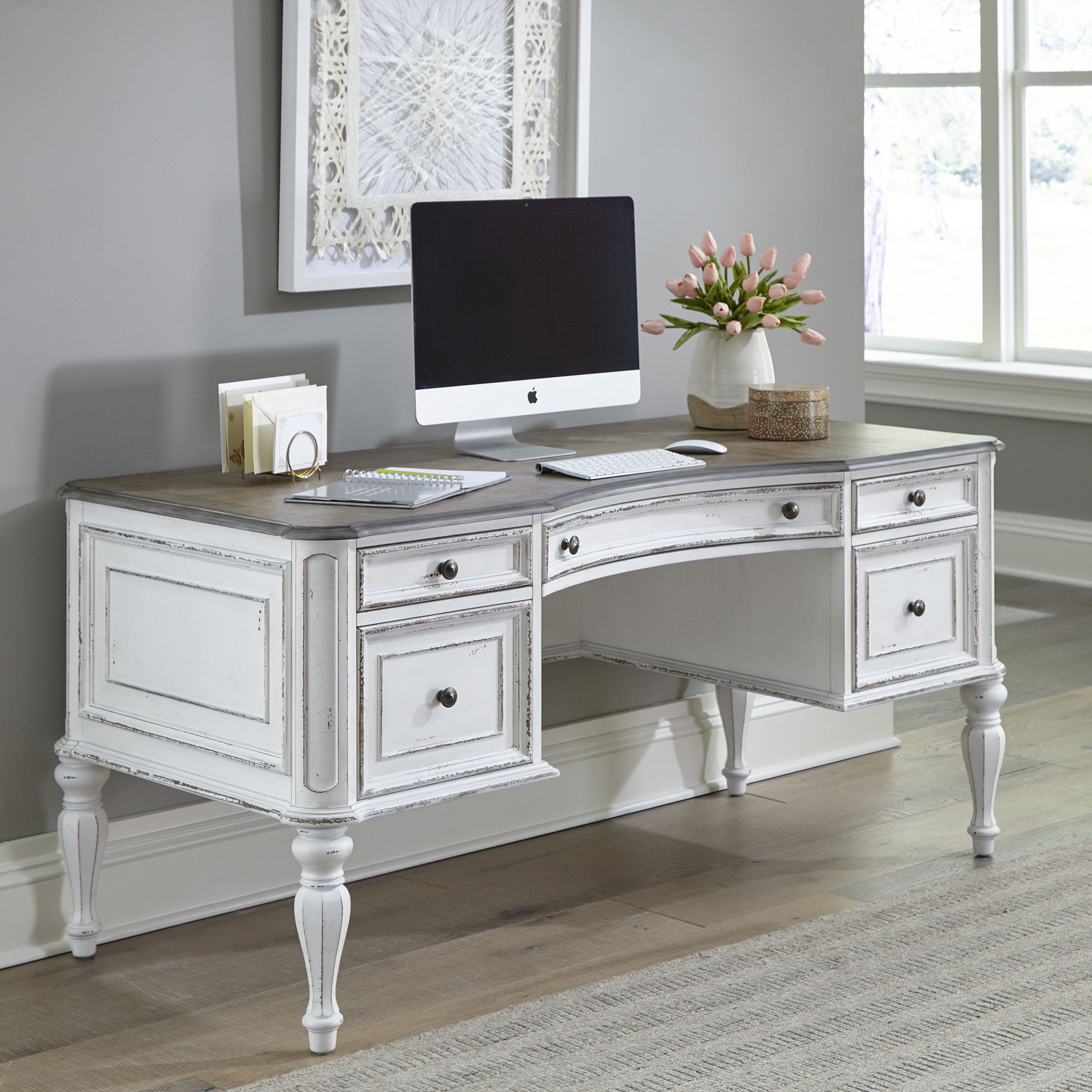 Liberty Furniture Magnolia Manor - Writing Desk - Antique White & Weathered Bark | Meri Furniture
