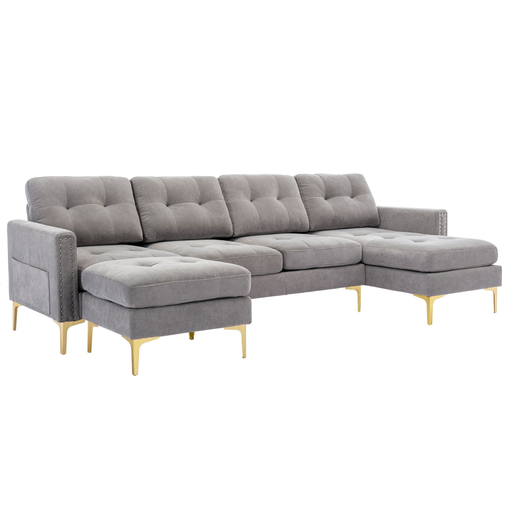 Modern L - Shape Convertible Sectional Sofa With Movable Ottoman