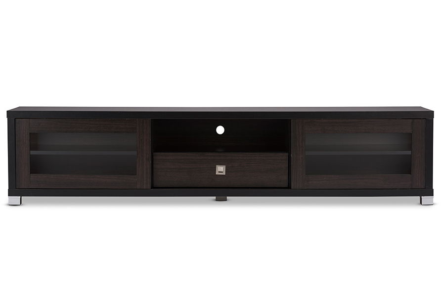 Beasley 70-Inch Dark Brown TV Cabinet with 2 Sliding Doors and Drawer